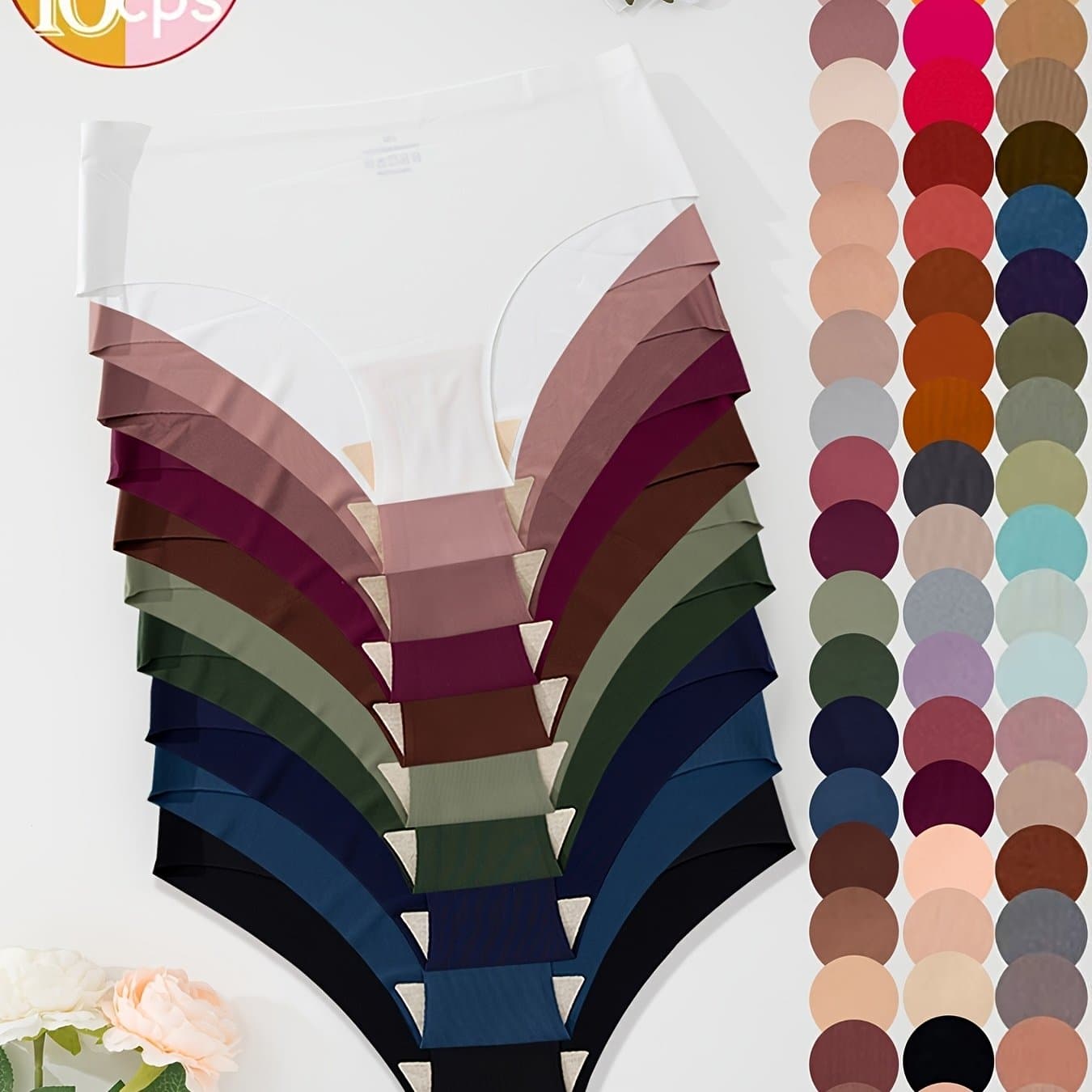 TEMU Random 10pcs Women's Briefs, Minimalist Style, Soft, Comfortable, Breathable, Quick-drying, Seamless Solid Color Panties Set