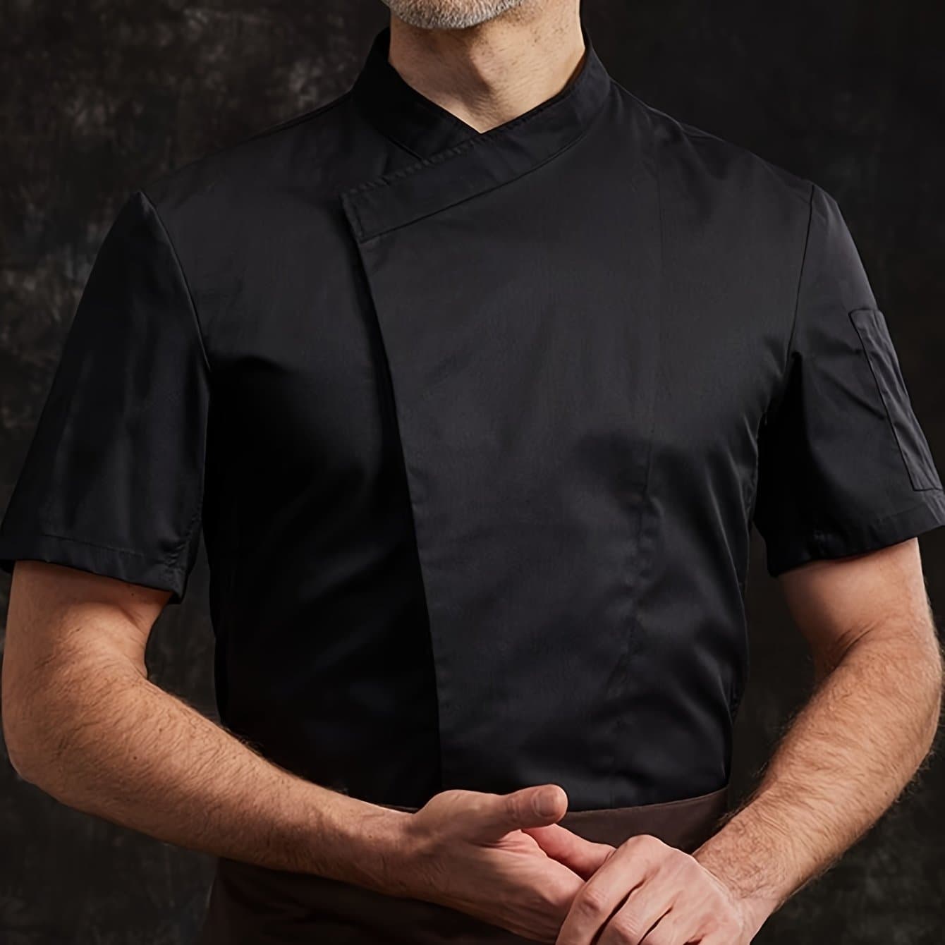 TEMU Uniform, Summer Breathable Solid Color Stand Collar Short Sleeve Thin Workwear, Canteen Catering Kitchen Work Top, Cake