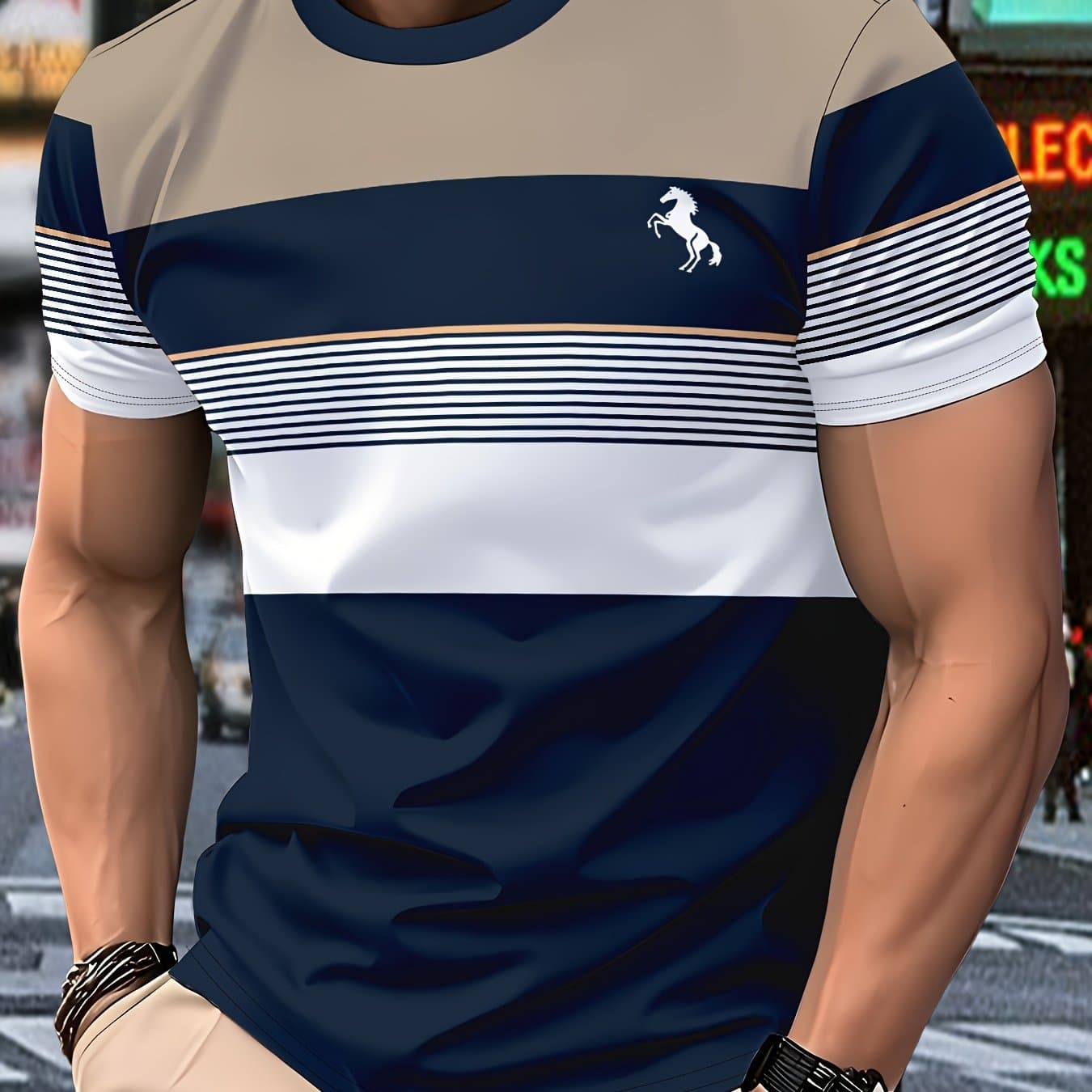 TEMU Men's Casual T-shirt - Lightweight Polyester Outdoor Commuting And Vacation Wear. Machine Washable. Suitable For All . Comfortable For Wear. | Round-neck T-shirt | Breathable And .