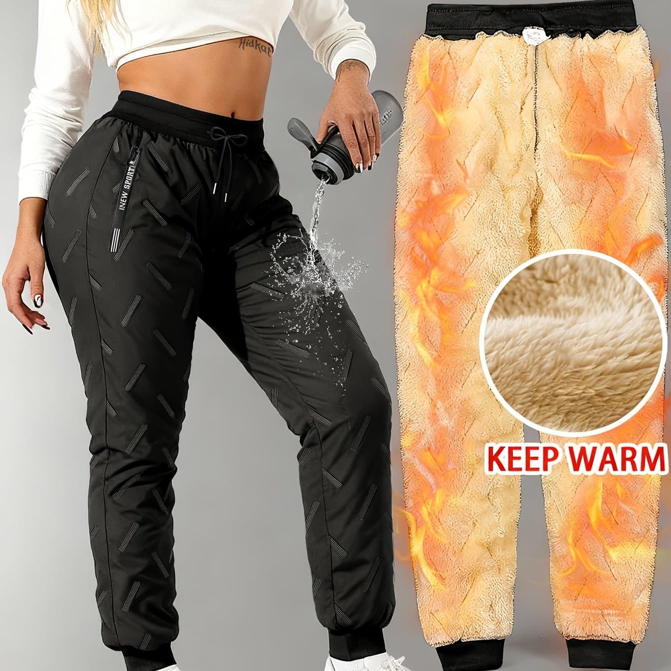 TEMU Women's Fleece-lined Winter Pants | Loose Fit With Zipper Pockets, , Ideal For Daily Wear And Outdoor, Perfect Christmas Gift