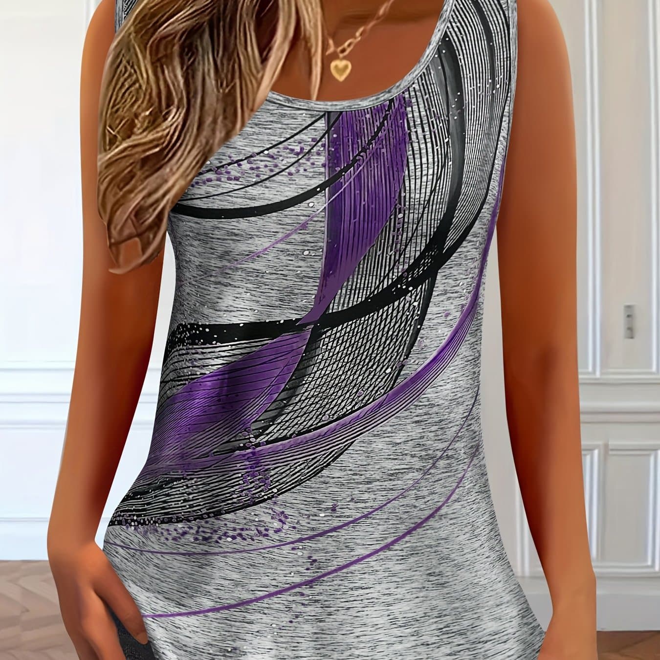 TEMU Summer Women's Stylish Gradient Color Printed Sleeveless Tank Top With A Round Neck, Casual Women's Clothing