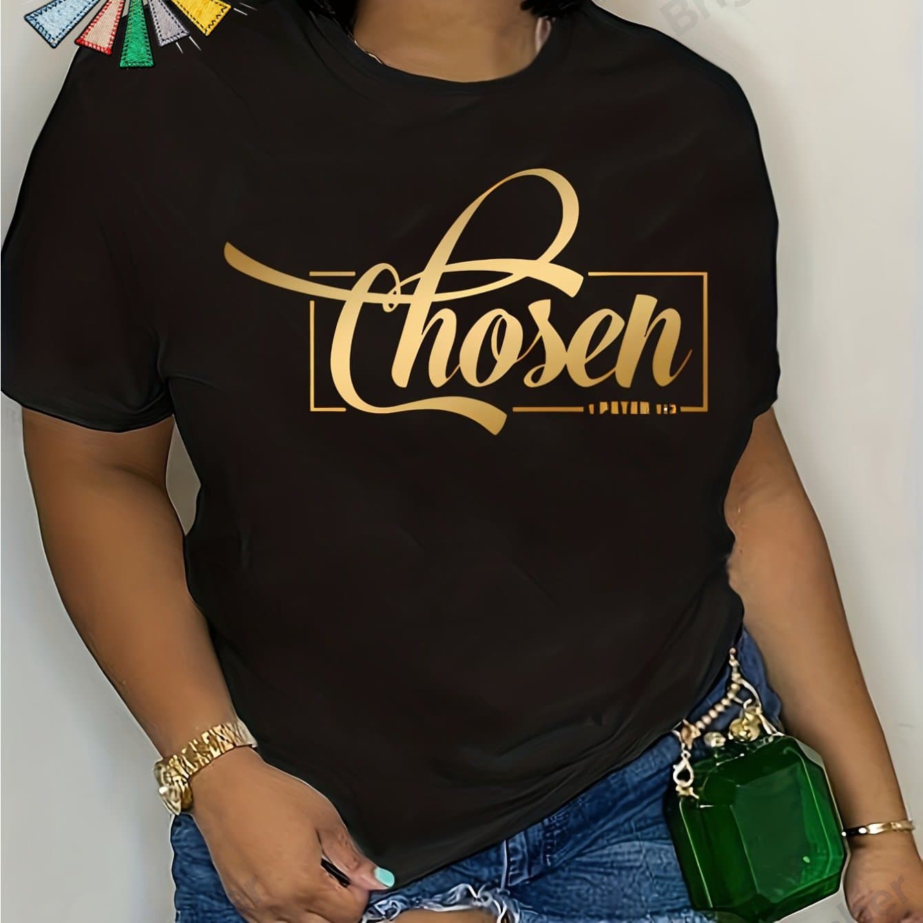 TEMU [, "" T-shirt] Soft, Relaxed Fit "" Graphic T-shirt | , Casual Black With Golden Cursive Print, Short Sleeve, Crew Neck, Ideal For