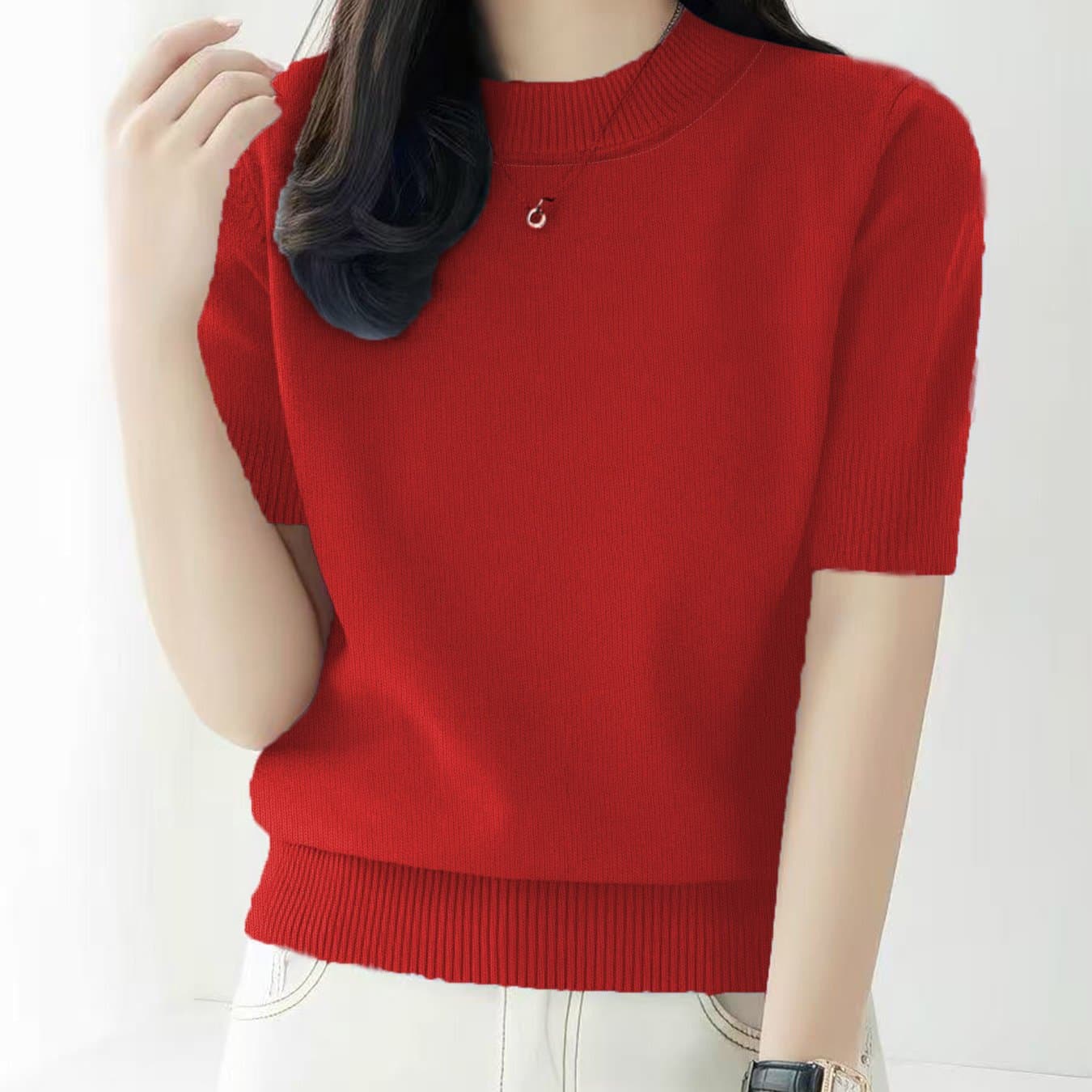 TEMU Sweater Boutique - Women' Color, Pullover, Round Neck Short Sleeve Sweater Suitable For Comfortable - Wear Top, Design-