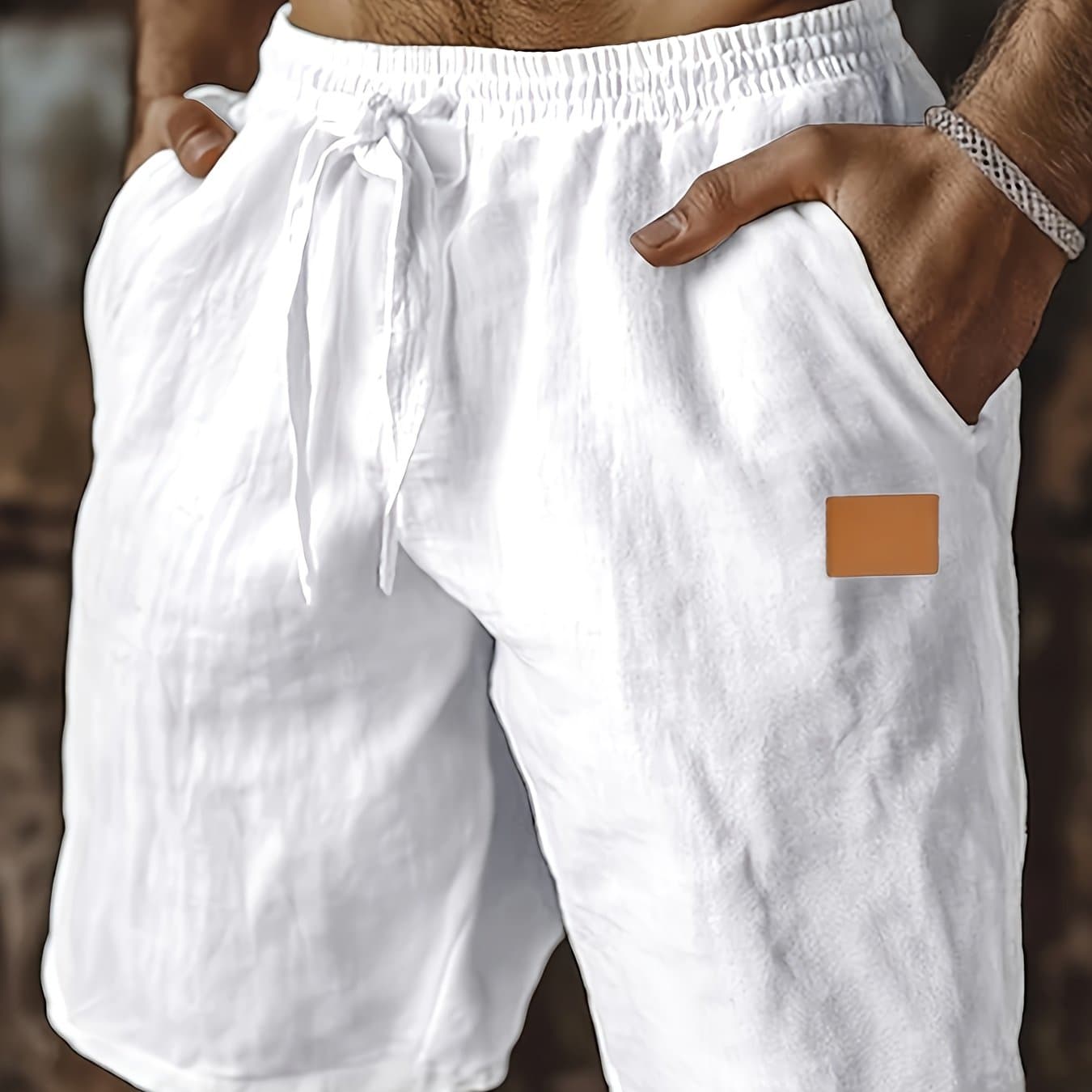 TEMU Men's Linen Shorts, Summer Shorts With Drawstring Pockets, Elastic Waistband, Solid Color, Comfortable And Breathable, Casual Daily Vacation Fashion