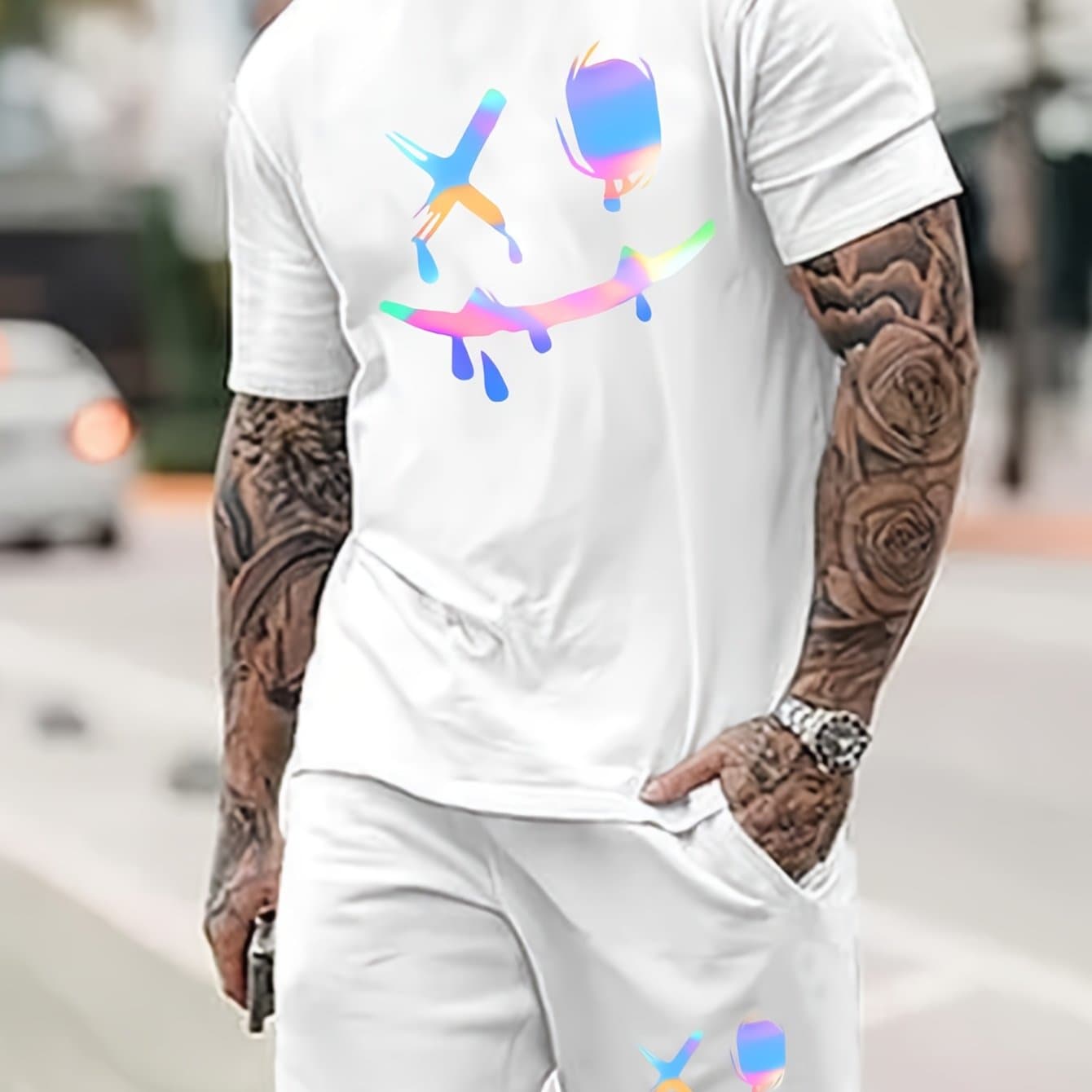 TEMU Men's Casual Sportswear Set: Short Sleeve T-shirt + Shorts
