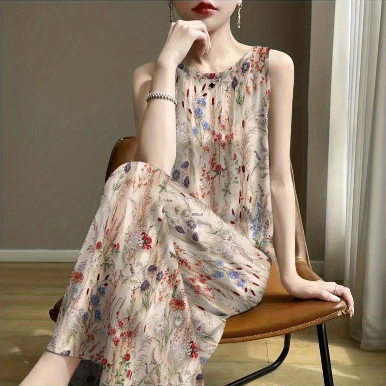 TEMU 2025 Summer -fitting And Age-reducing Mother Vest Sling Medium And Long Dress For Women