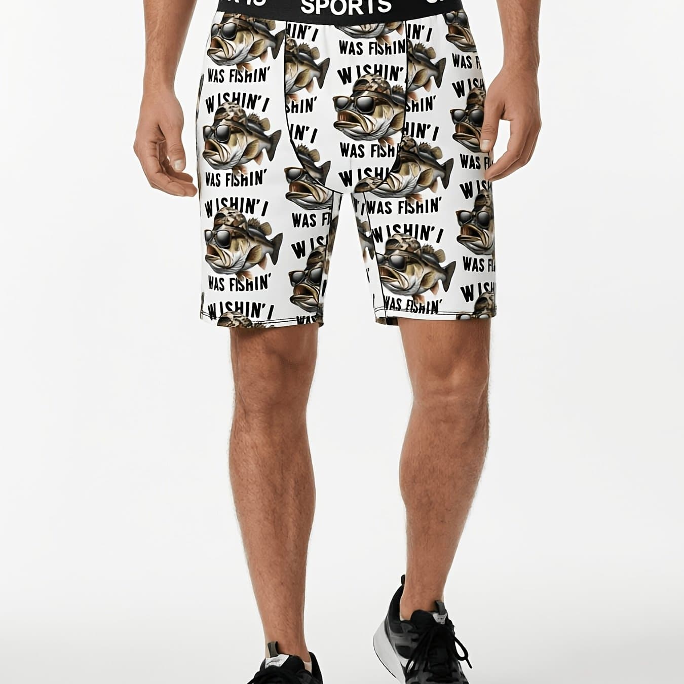 TEMU 1pc Cute Home Casual Men's Boxer Briefs, Style Fishing Print Underwear, Fiber Fabric Knit Material, Breathable Moisture-wicking, -friendly, Pattern, Novelty Men's Shorts