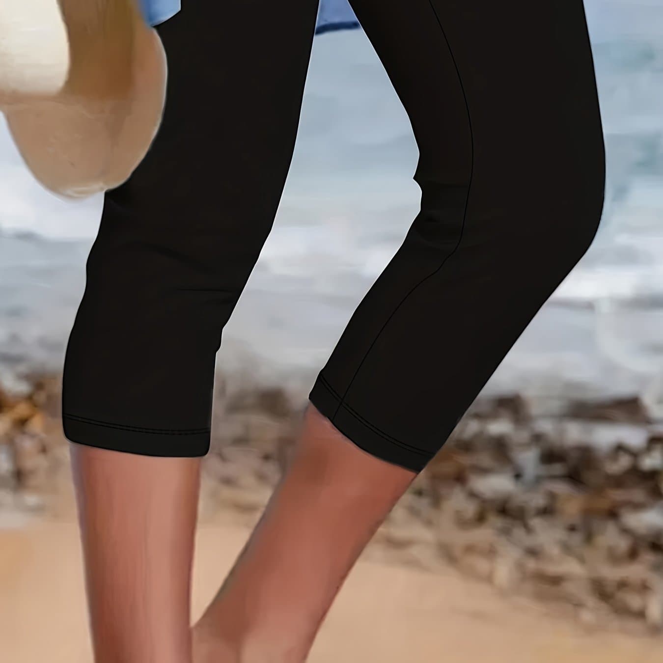TEMU Women's High- Yoga Capri Pants Suitable For - Non- Workout Stretchable Tight Leggings, Solid Color Athletic Wear For Yoga, Gym & Summer, Machine Washable ()