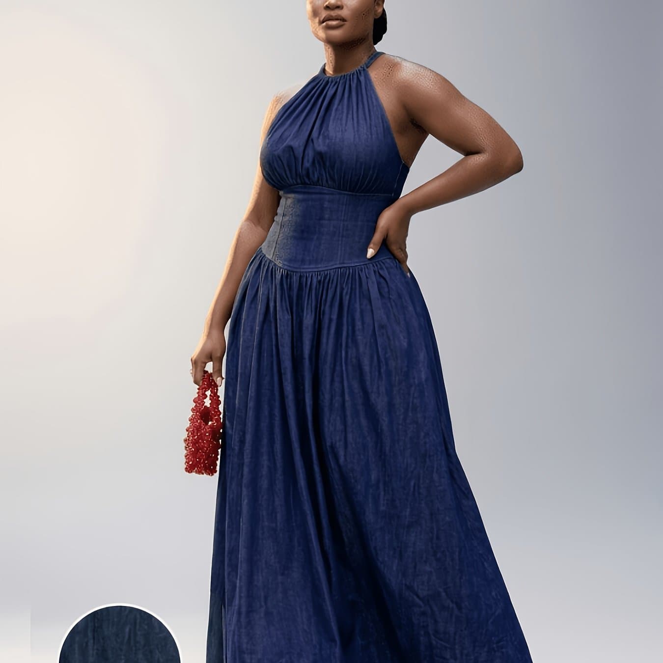 TEMU Plus Size - Plus Size Women's Spring And Neck Sleeveless Waist-fitted Dress | Side Button Design Shows Neat , Suitable For Business , Formal Meetings And Other Workplace Occasions Styling