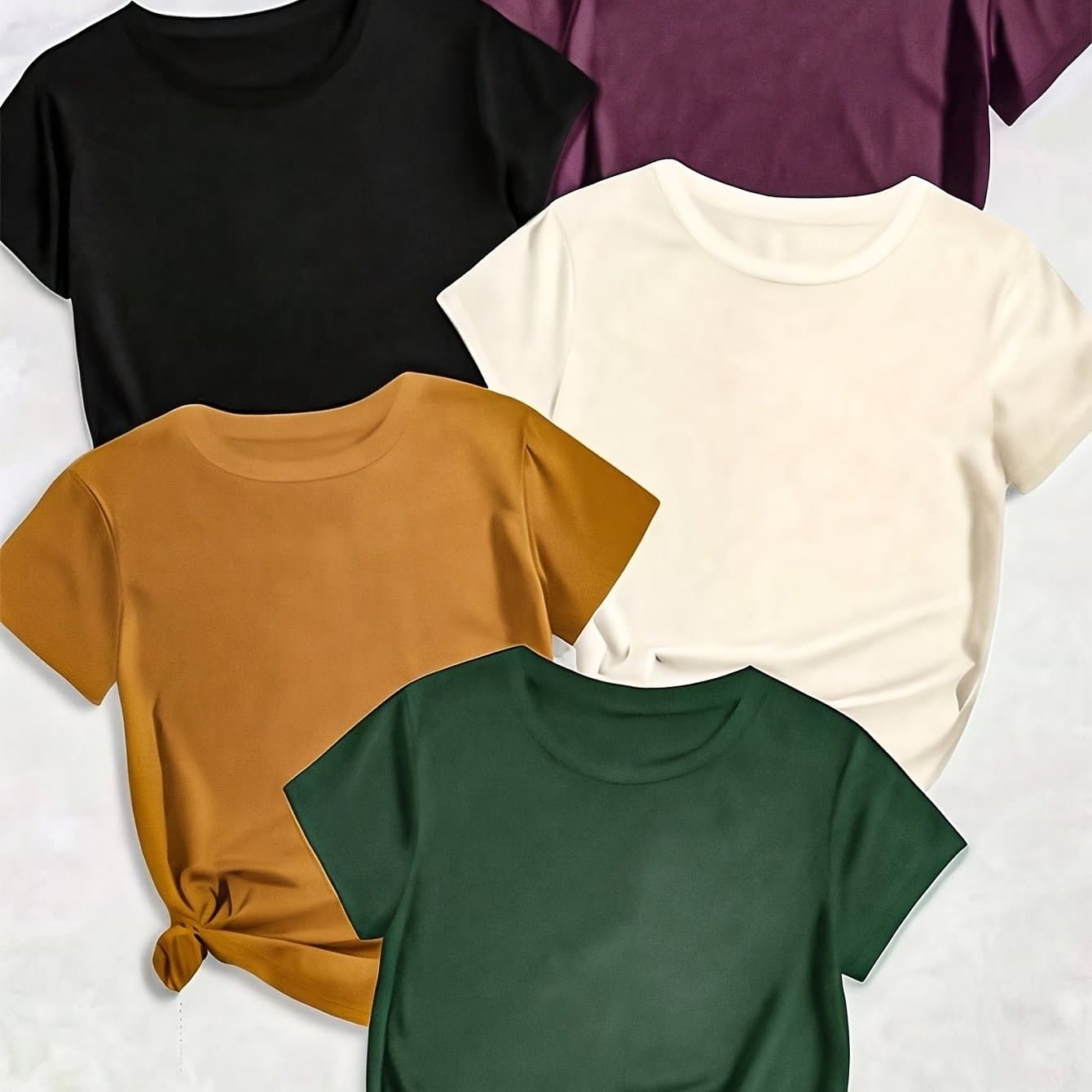 TEMU 5pcs Solid Color T-shirts, Casual Round Neck Short Sleeve Tees, Suitable For Spring And Summer, Women's Wear