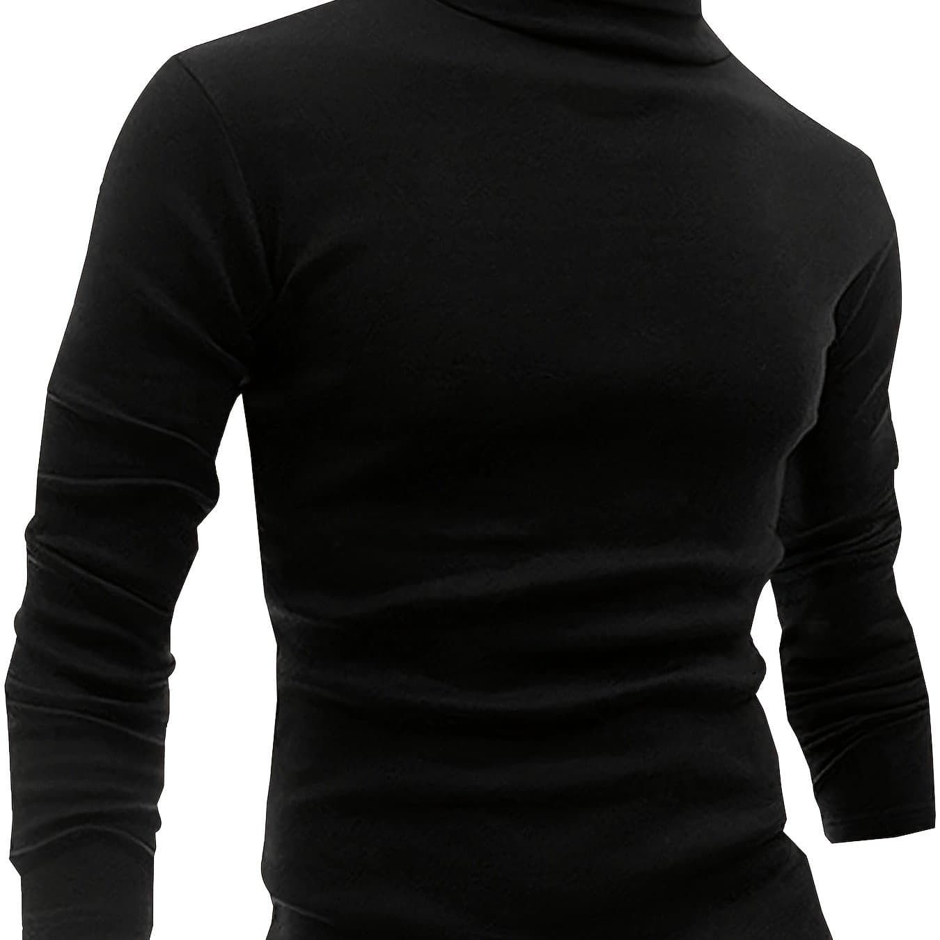 TEMU Men's Thermal Turtleneck Compression Top - Warm Base Layer Long Sleeve Shirt For Cold Weather