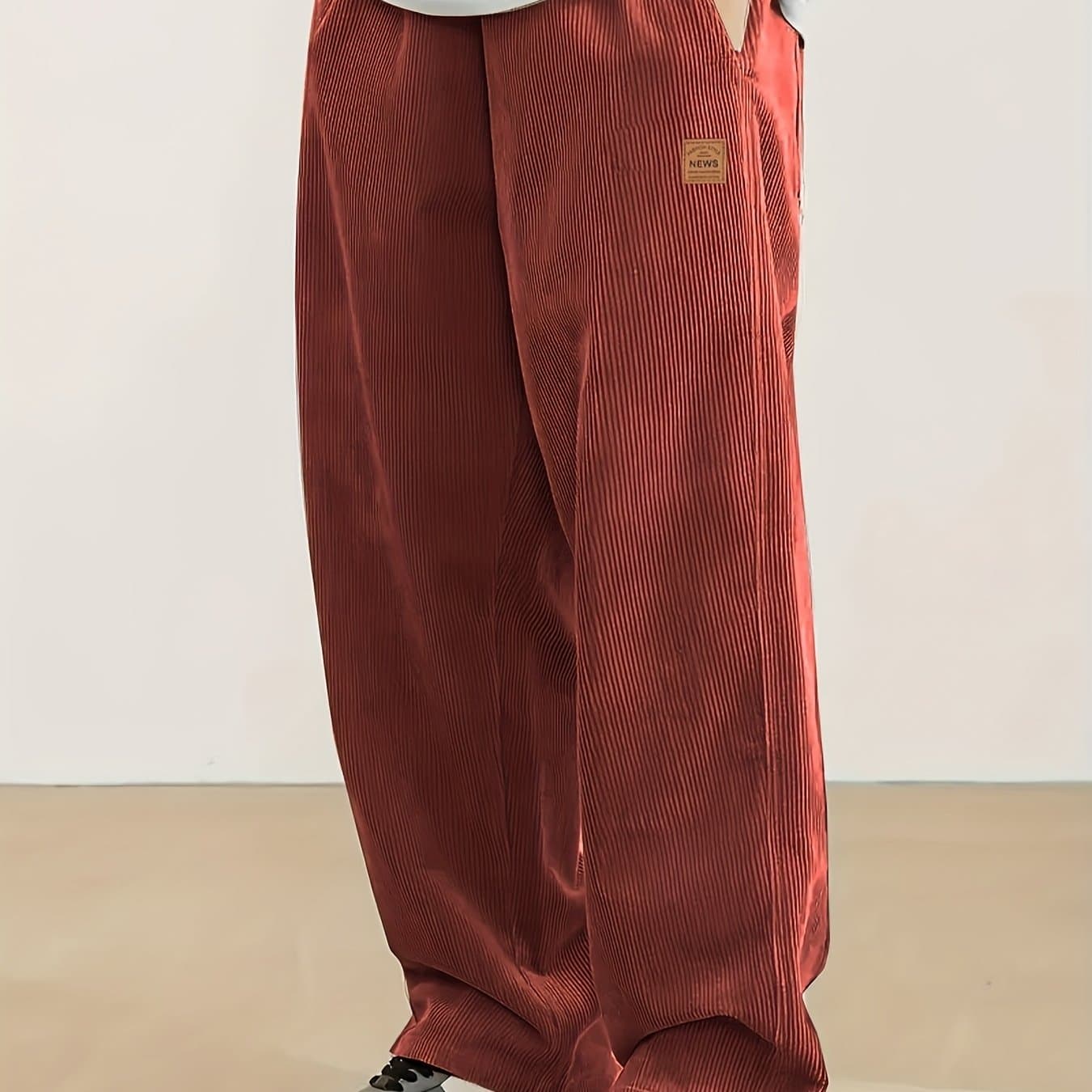 TEMU High-end Corduroy Pants For Autumn And Winter, Men's Leg Sweatpants With Loose Drape, Wide Leg Sports And Casual Trousers For Men