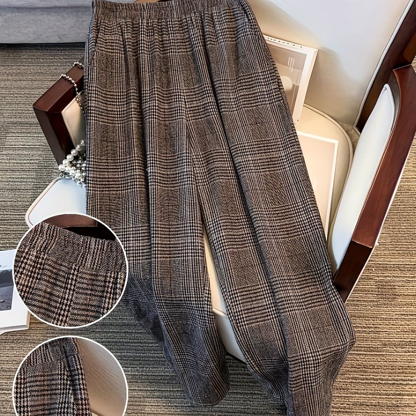 TEMU Plus Size, Women's Plus-size Print Straight-leg Pants With Elastic Waistband