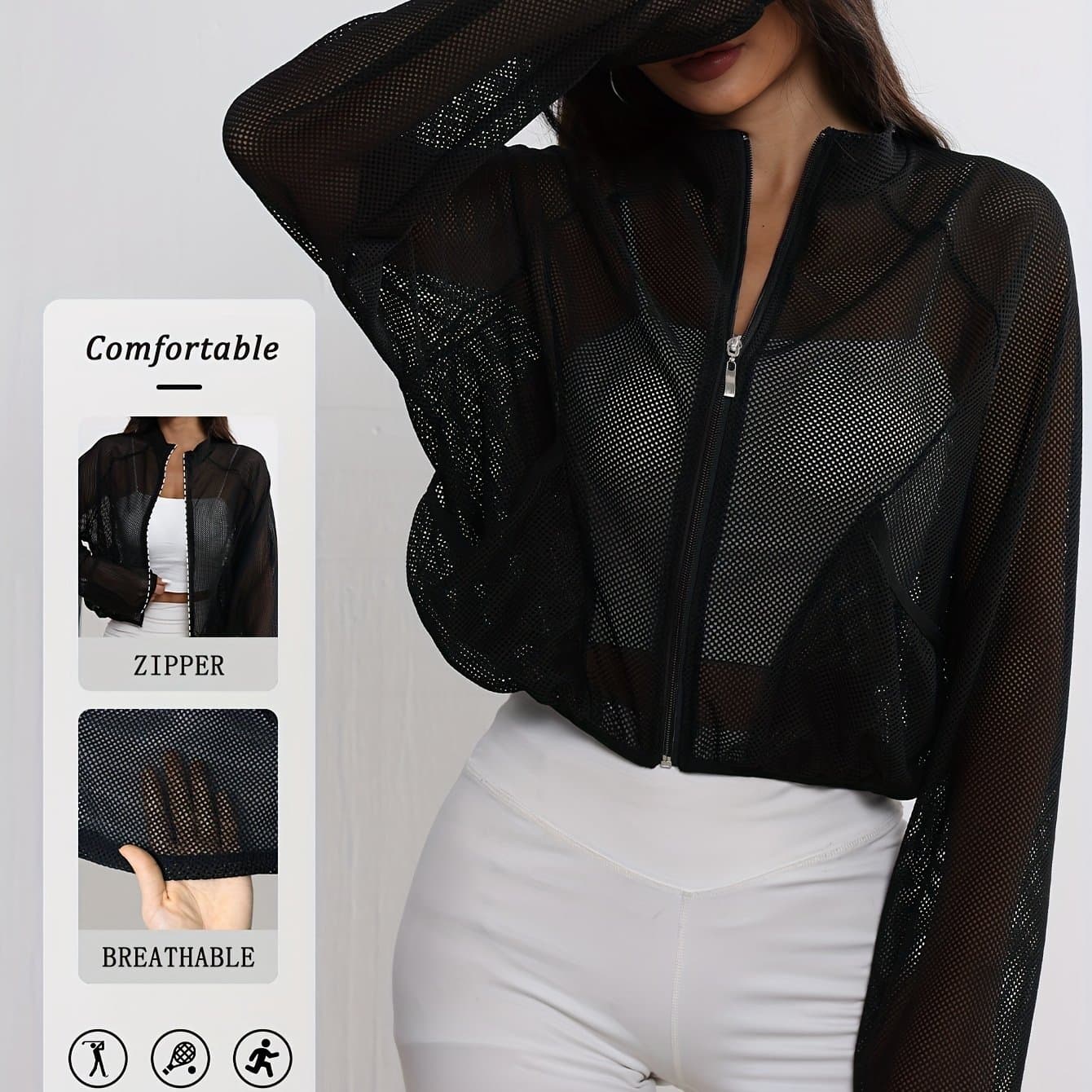 TEMU Middle Eastern Goods: /autumn Top For Women, Quick- Semi-high Neck Zipper Long Sleeve Wear, Loose Yoga Jacket, Stretchy Outdoor Sportswear, Casual