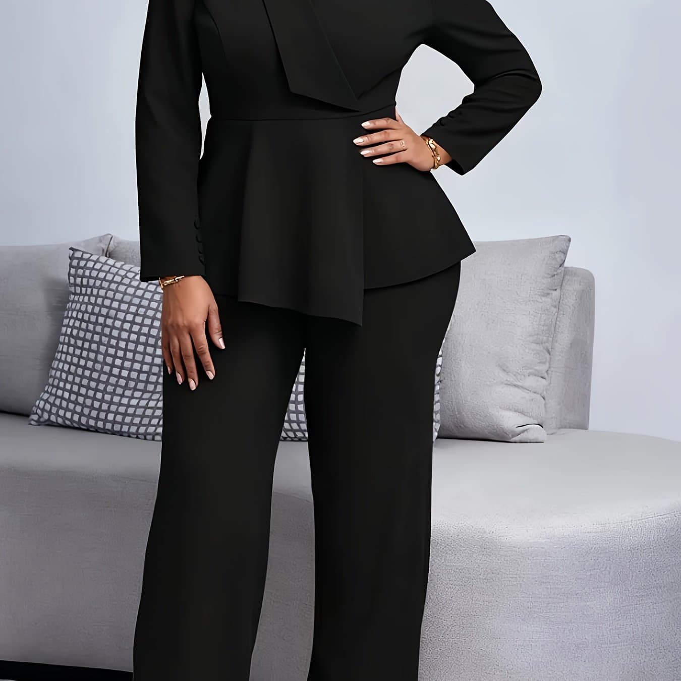 TEMU Plus Size, Scacto Plus-size Ladies' Autumn And Elegant Suit Set, Two-piece, Lapel High-waist, Suitable For Daily And Formal Wear.