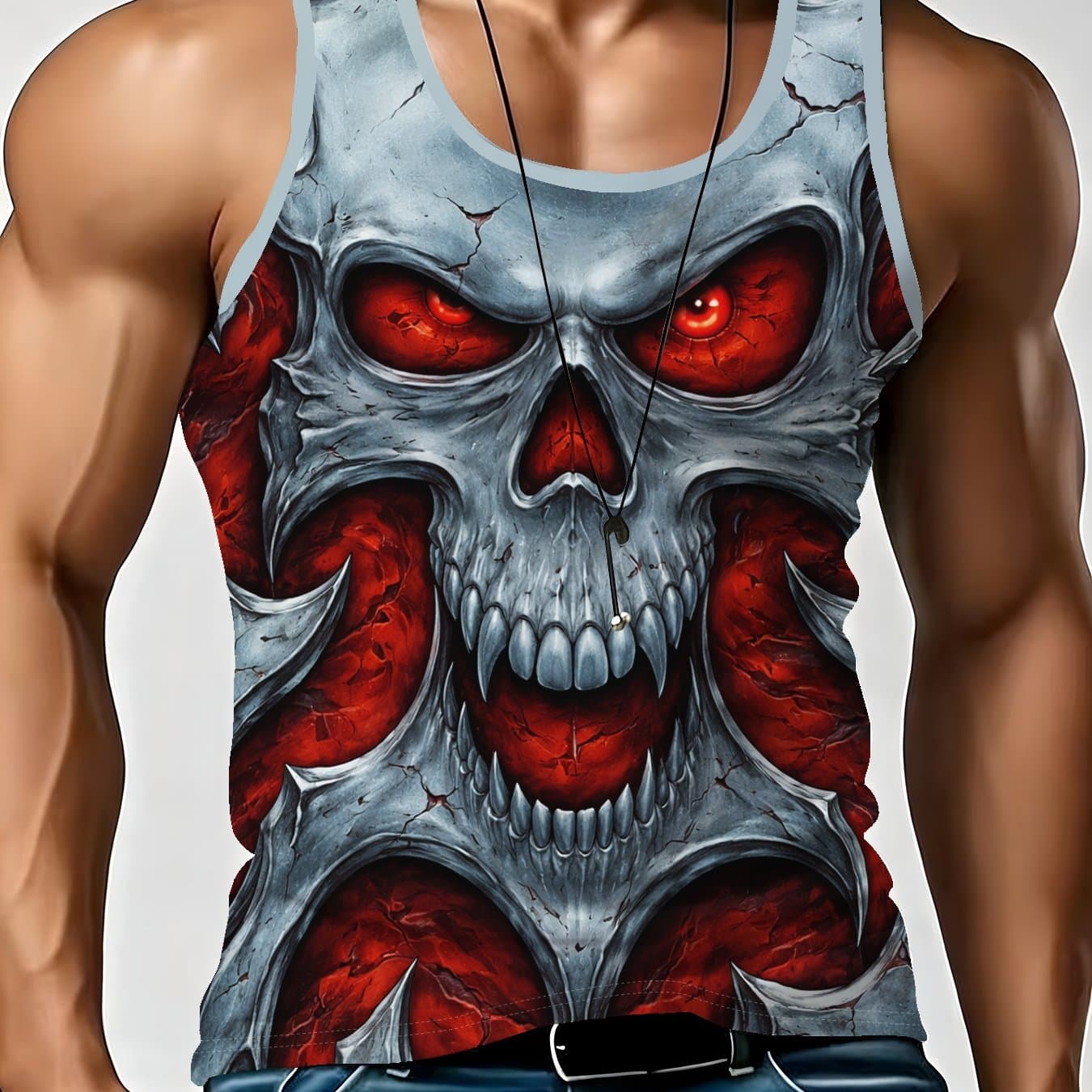 TEMU Men's Loose- Tank Top, Summer Fitness Sleeveless T-shirt, Printed Vest thumbnail 2