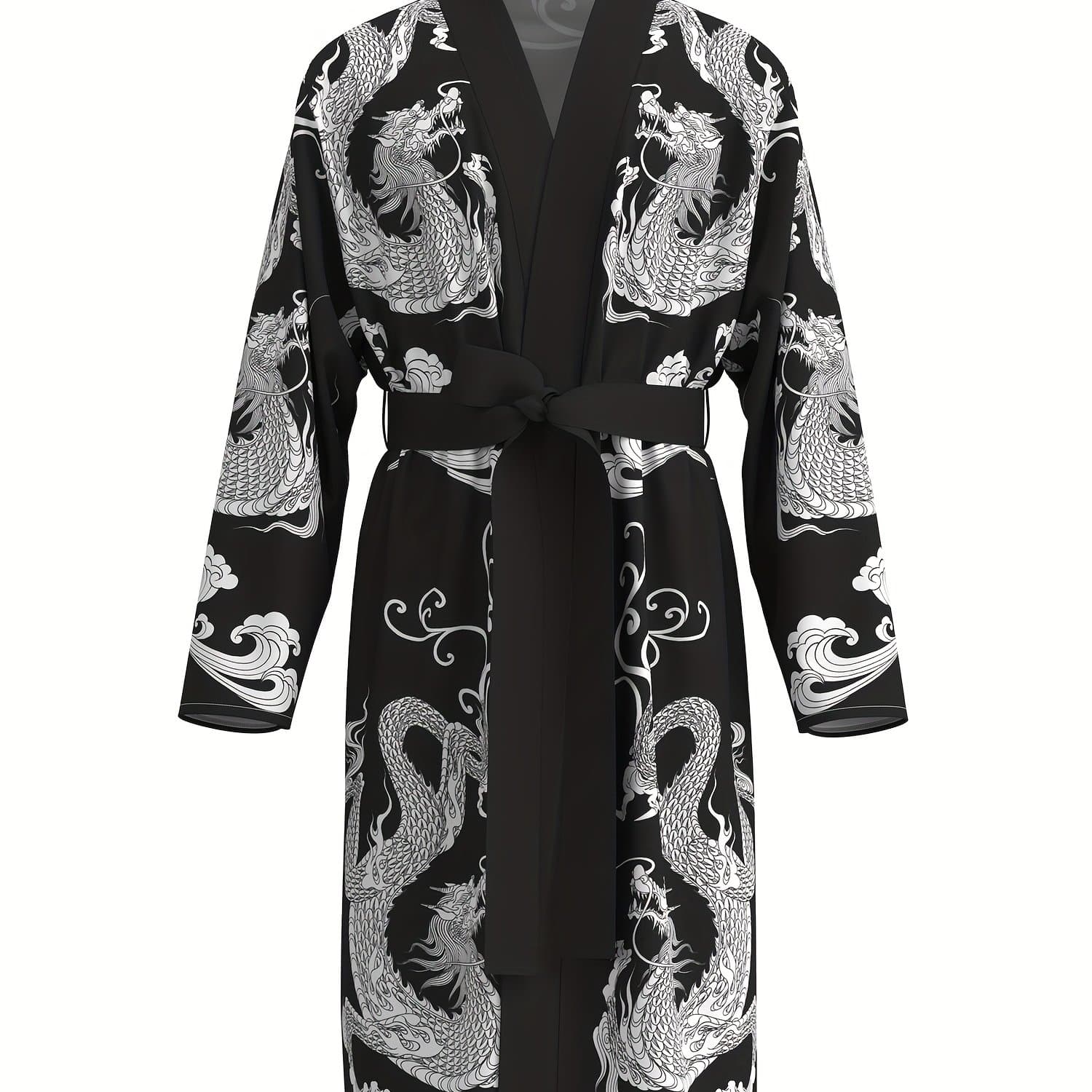 TEMU Nightgown Men's Long Sleeved Thin Yukata Bathrobe China Men's Medium Long Sexy Pajamas