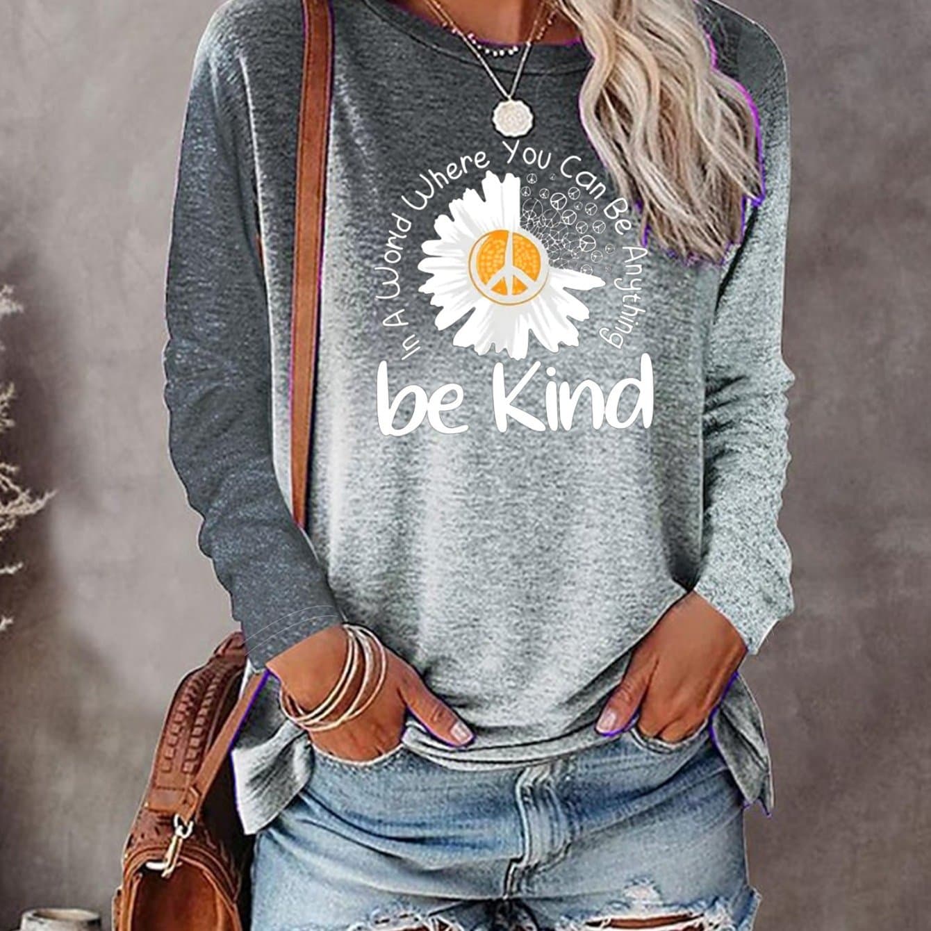 TEMU Women's T-shirt Sunflower Graphic 3d Print - Comfy Long Sleeve Crew Neck - Perfect For Spring And Fall Casual Wear