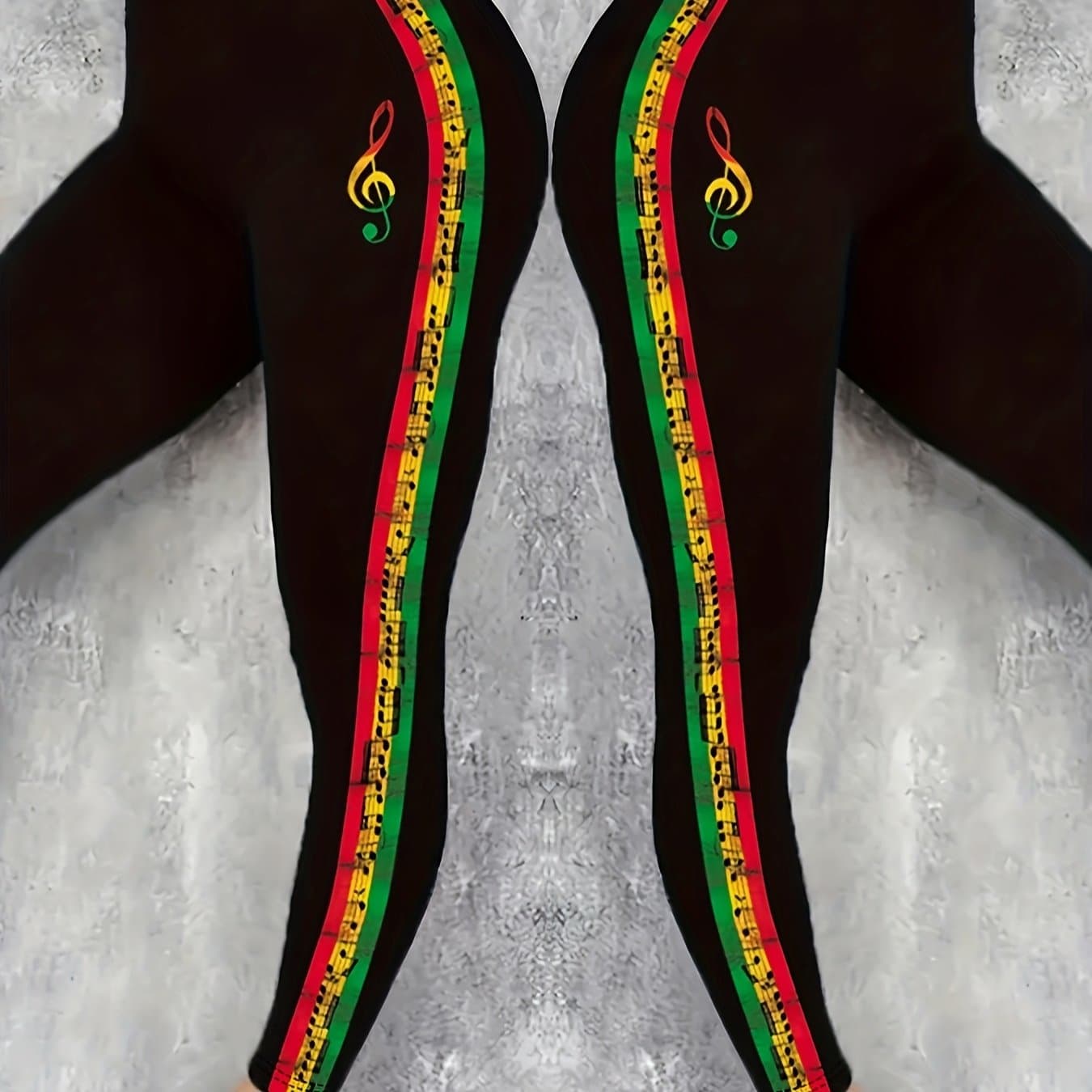 TEMU Directional Colorful Striped Musical Note Print Leggings, Slim Fit Stretch Leggings, Women's