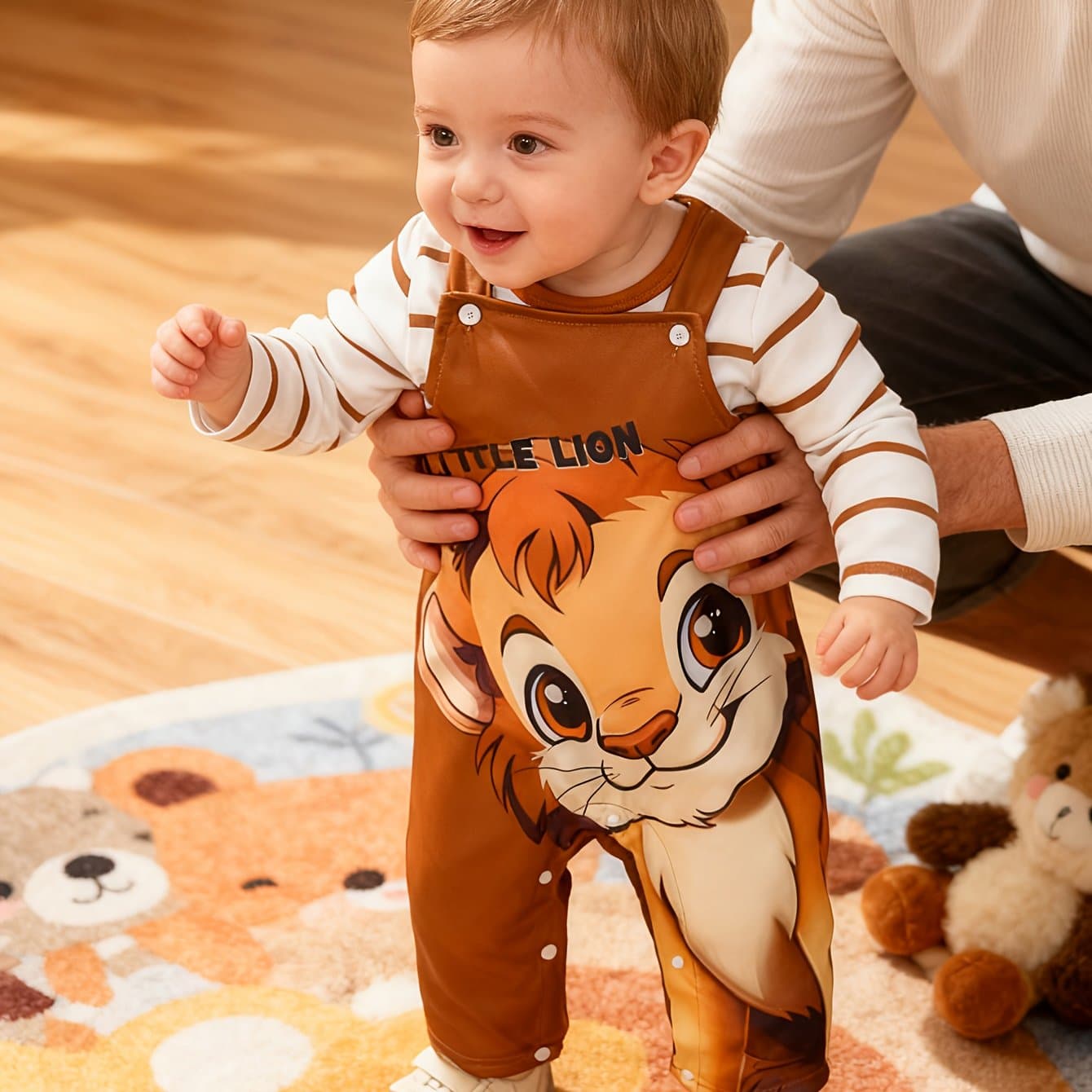TEMU A Two-piece Outfit For Baby Boys Featuring A Striped Long-sleeve T-shirt And Suspenders With A Cartoon , Perfect For Casual Wear And Autumn, For Outdoor