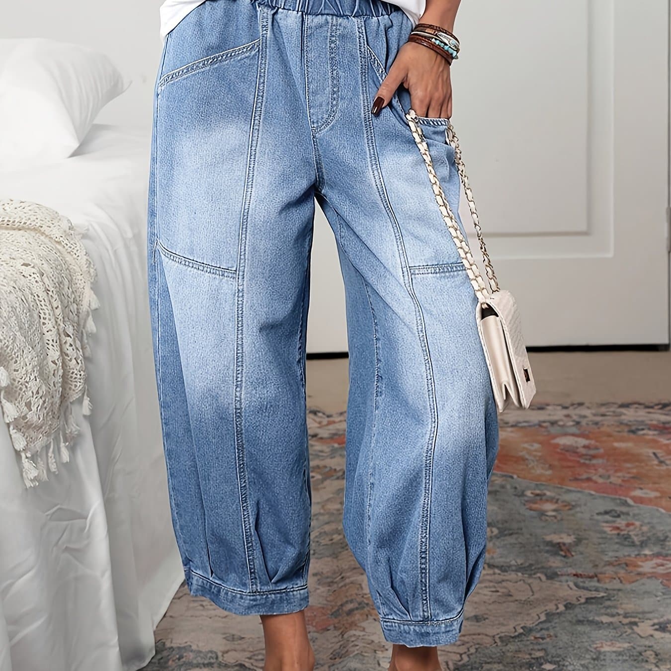 TEMU Women's Plus Size Denim Clothing Casual Loose Slant Pocket Autumn And Winter Carrot Pants