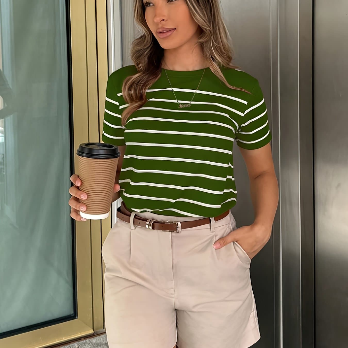 TEMU 1pc Women's Y2k Striped Casual Versatile T-shirt, Women's Top, Spring/summer Style