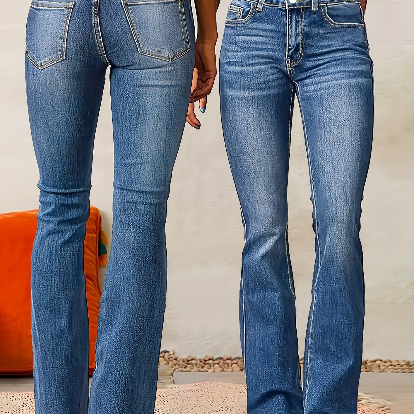 TEMU 2025 Spring And Summer Women's New Elastic Jeans, Washed Retro Street Flared Trousers