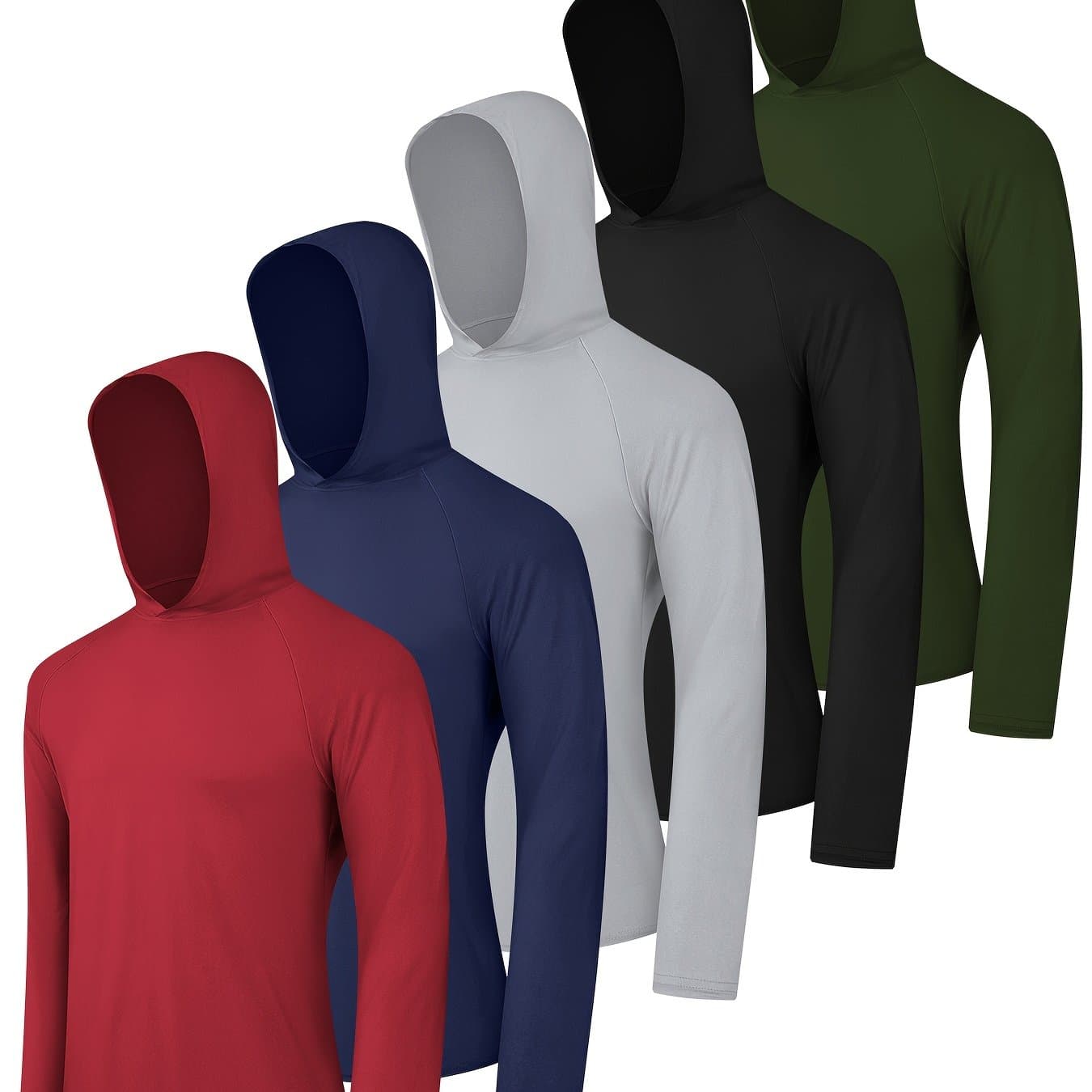 TEMU 5-pc Men's Athletic Hoodies Long Sleeve Fishing Shirts For Men Shirts Lightweight Rash Guards