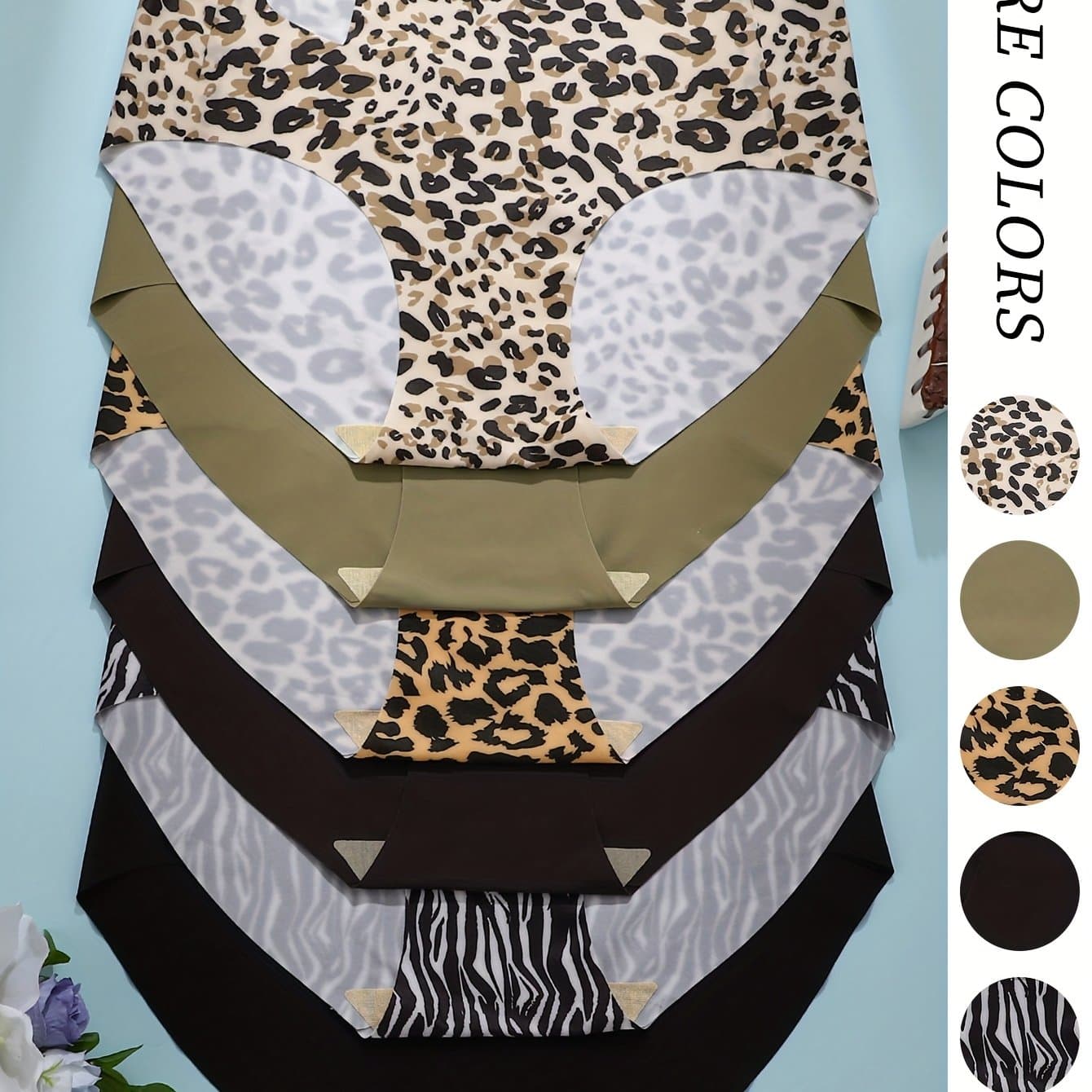 TEMU 6-pack Leopard Print Women's Panties, Comfortable Seamless High-waist Lifting Briefs With Wavy Lace Trim For Sports And Fitness