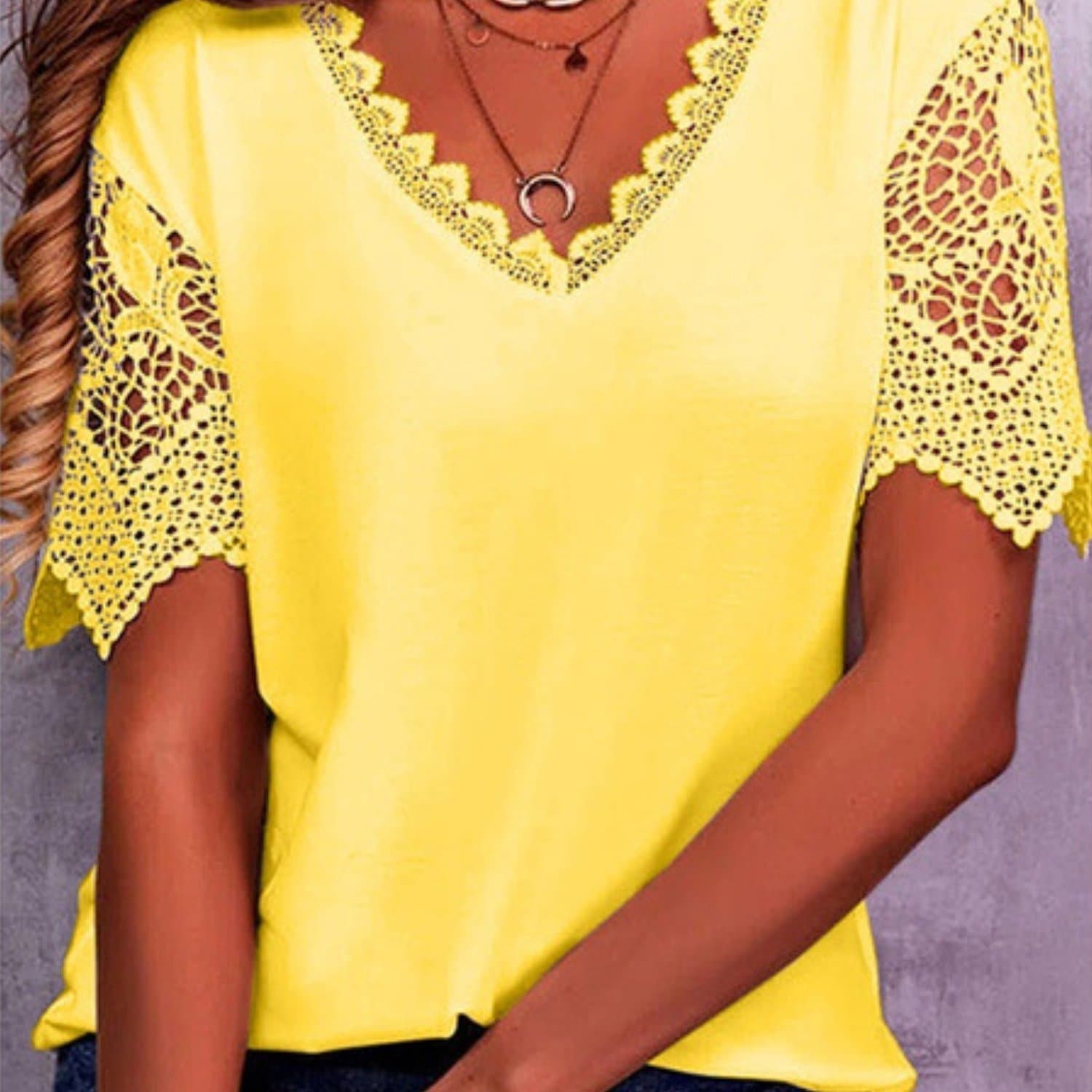 TEMU Women's Short Sleeves With Lace Panels