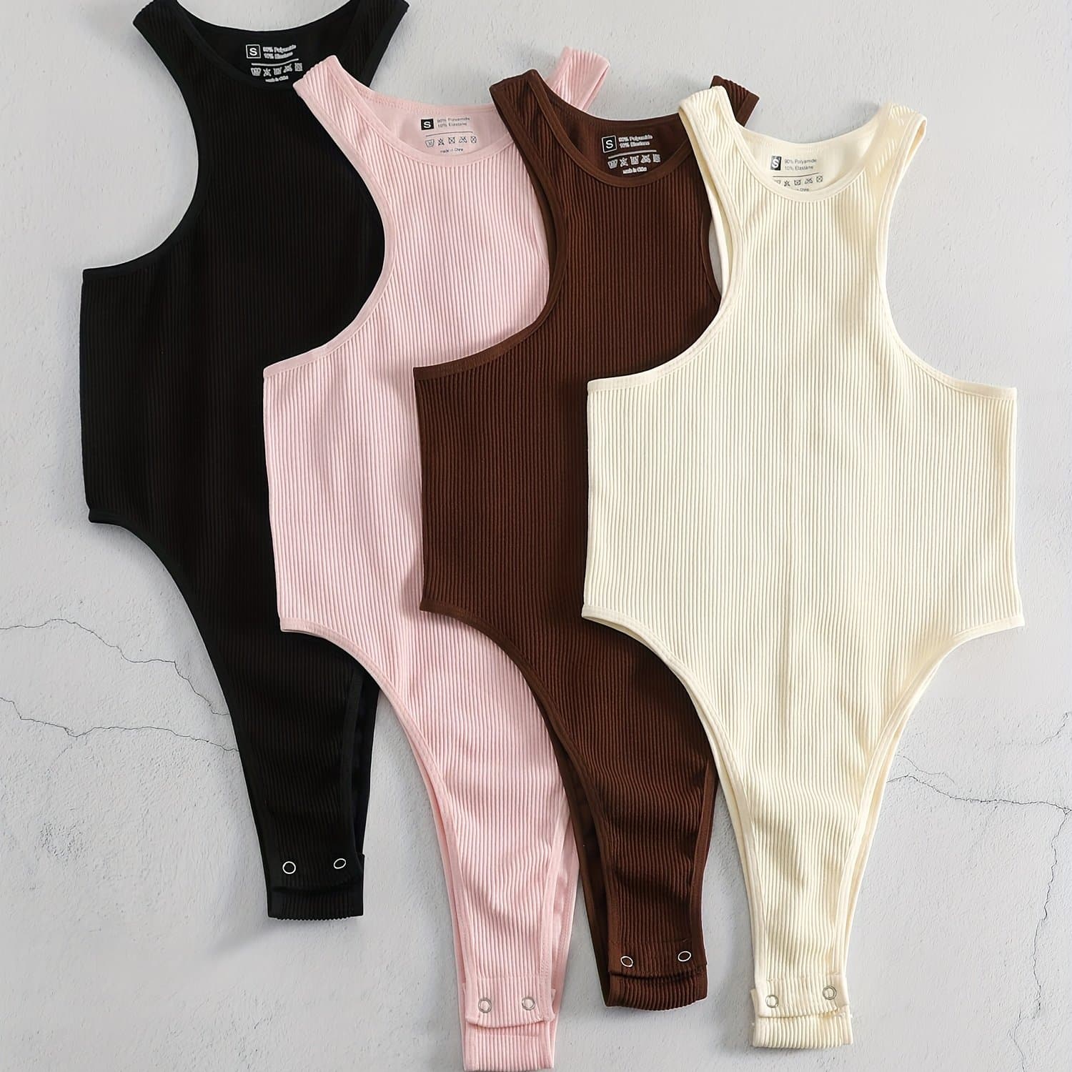 TEMU Fly 4pcs Seamless Women's Bodysuit Off-the-shoulder Slim Fit Yoga Ribbed Sports Casual Sleeveless Jumpsuit Romper Women's Activewear
