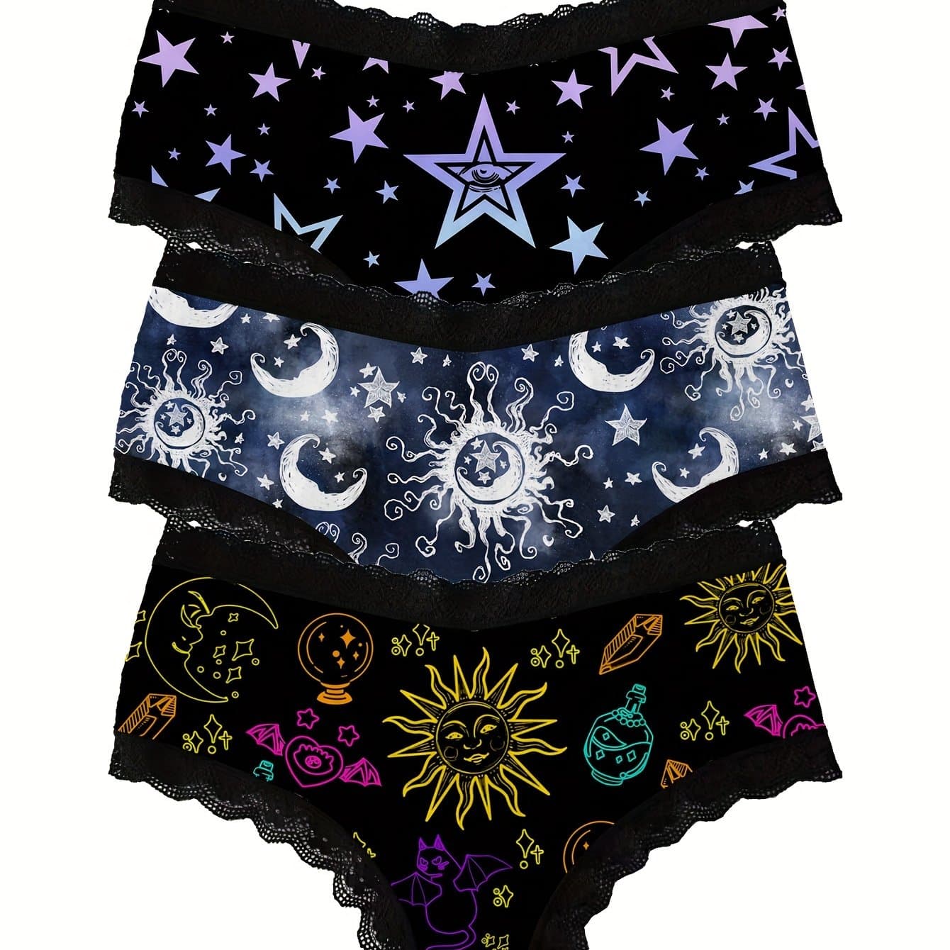 TEMU Colorful Starry Lace Comfortable Women' Panties 3-strip Set