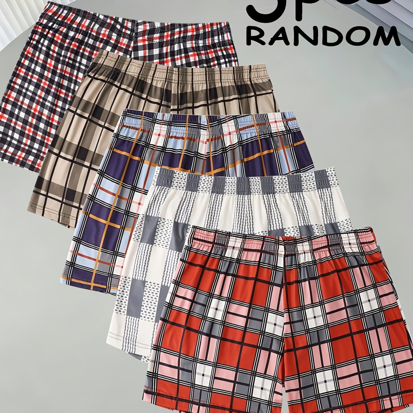 TEMU 3-pcs Random Elderly Boxer Shorts, Elastic And Loose Long Comfortable Men's Underwear, Plaid Multicolor Random Printed Boxing Underwear - Suitable For Daily Leisure - Machine Washable