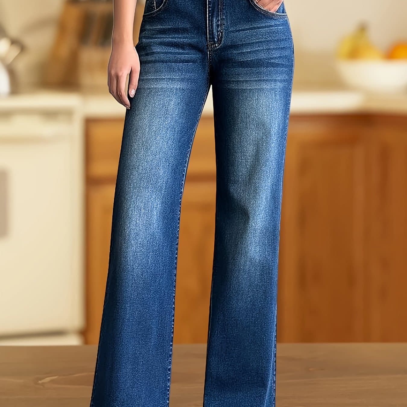 TEMU Women's Denim Trousers, Heavy Washed , Elastic Fabric Comfortable And Stylish, Mid-waist Design Lifting The Hips And, Fashionable And Easy, Women's Denim Trousers (without Belt)