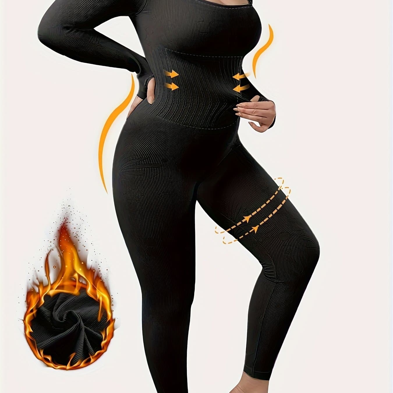 TEMU Utumn Nd Winter Plus Size Women' Neck Long Sleeve One-piece Bodysuit., Hip-lifting, Elastic One-piece Jumpsuit