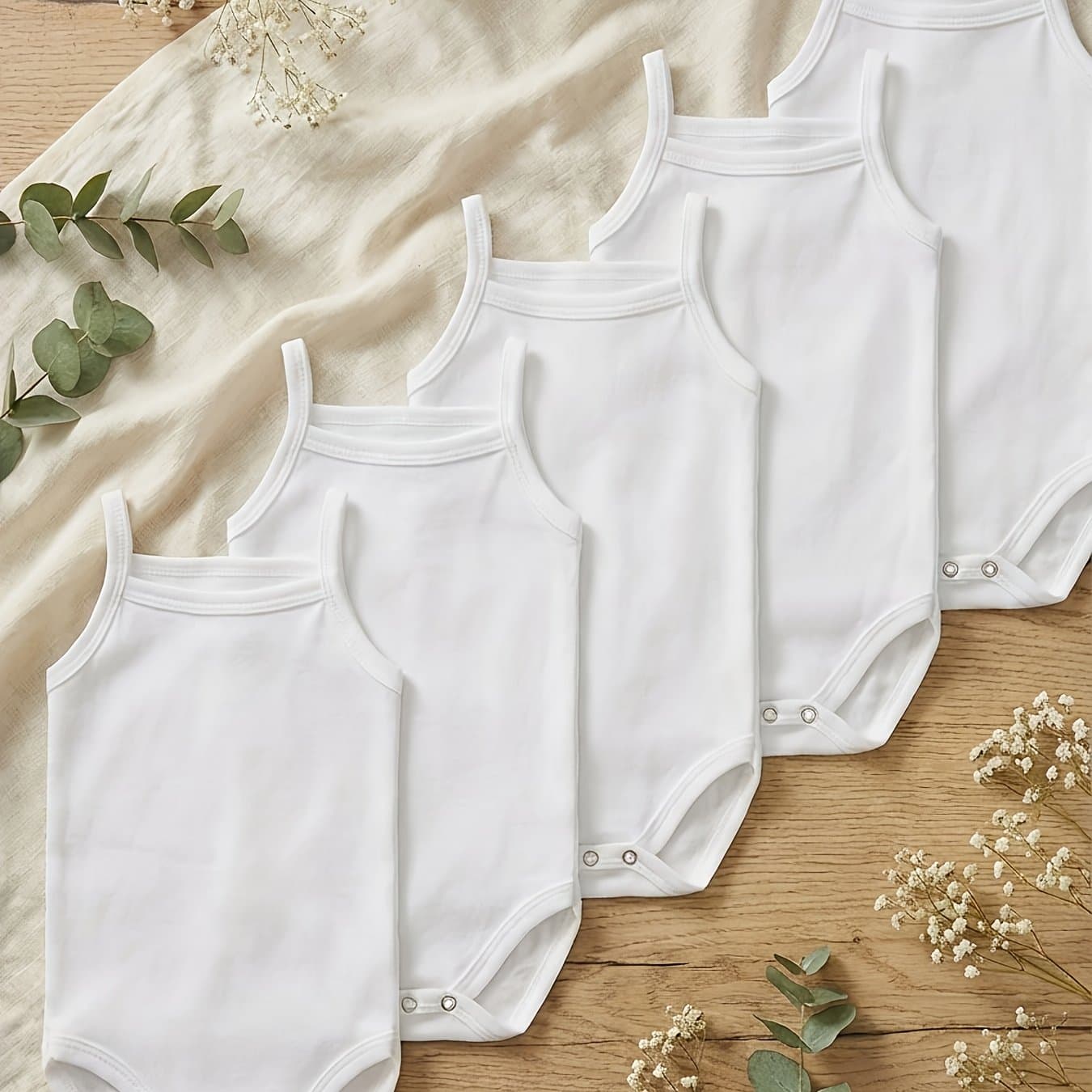TEMU 5pcs Newborn Suspender Romper Set, 5pcs, Solid Color Short-sleeve Onesie For Baby Girls, Toddler Clothing, Perfect For Outdoor