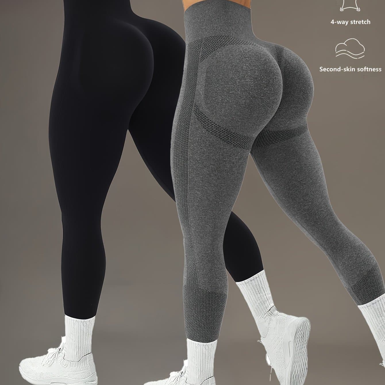 TEMU 2pcs(black/grey) Women' High Waisted Yoga Leggings, Tummy Control Lifting Workout Pants, Breathable Bottoms For Running Cycling Hiking