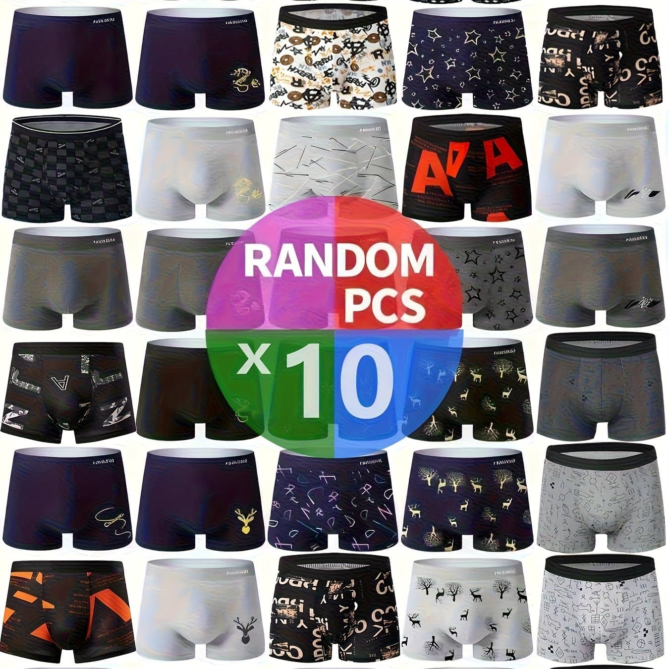 TEMU 10-pc Random Print Men's Boxer Briefs - Suitable For All , Comfortable, Casual Boxer Briefs Shorts, Soft And Breathable Men's Boxer Briefs