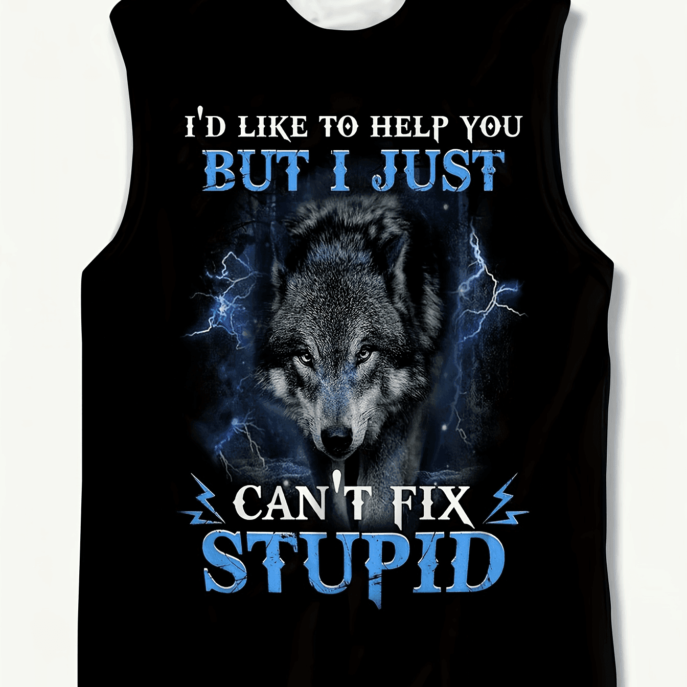 TEMU Men's Large Wolf Print Sleeveless T-shirt Vest - Retro Athletic Round Neck Shirt, Plus Size Suitable For Fitness, Basketball, Gym & Outdoor Sports, Machine Washable Wolf Pattern (no )