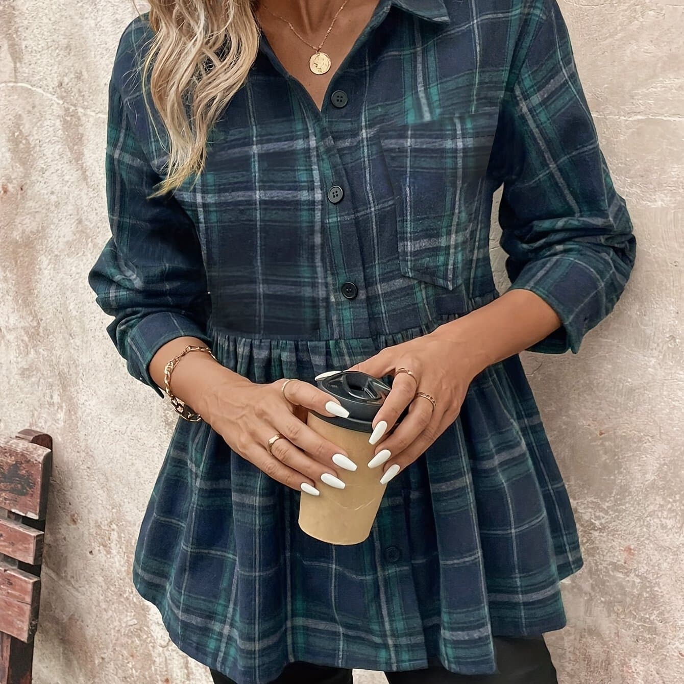 TEMU Print Button Front Shirt, Casual Long Sleeve Lapel Collar Shirt For Spring & Fall, Women's Clothing