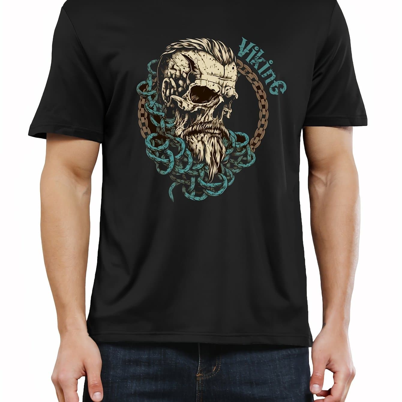 TEMU Fashion Casual Men's Short Sleeve Skull Pattern Classic Versatile