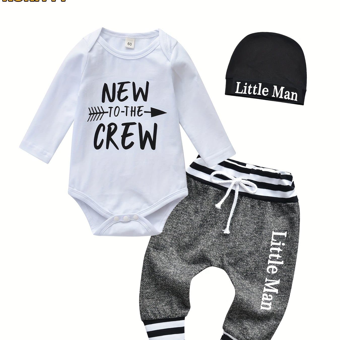 TEMU Kukitty Newborn Baby Boy Clothes New To Letter Print Romper + Pants + Hat 3pcs Outfit Sets, For Outdoor