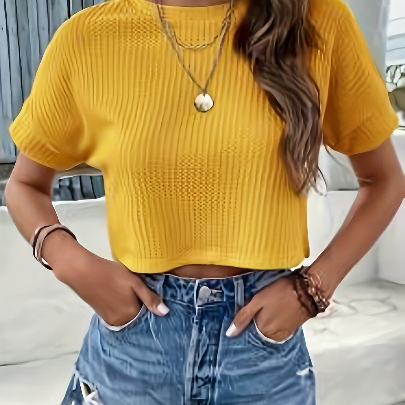 TEMU 2025 Solid Color Bat Sleeve Short Casual Round Neck T-shirt