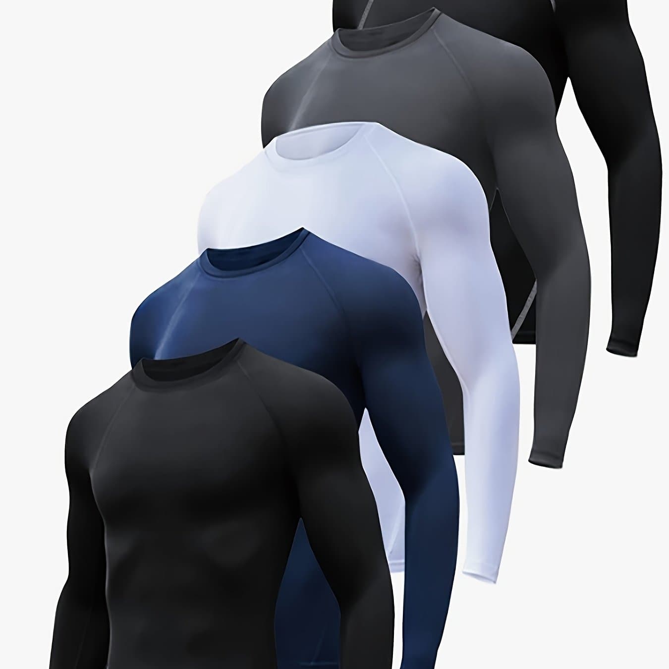 TEMU 5 Pack Men's Compression Shirts Long Sleeve Running Top Sports Undershirts