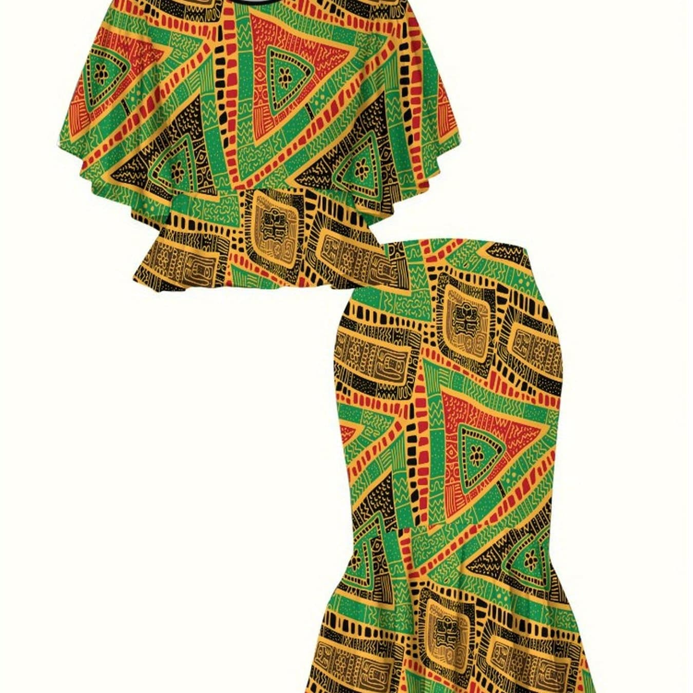 TEMU Printed Four-season Set, Fashionable And Elegant, Directional Printed Versatile Skirt, Ladies' Hip-hugging Gift, Classical Totem Fashion Style