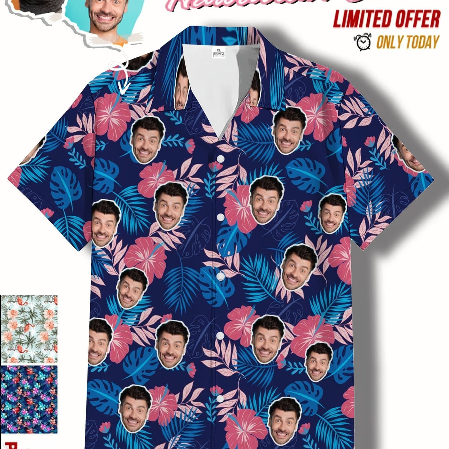 TEMU Custom Ersonalized Photo Hawaiian Shirt Face Holiday Tropical Pattern Shirt For Men Women Birthday Bachelor Party Gift Summer Gift thumbnail 2