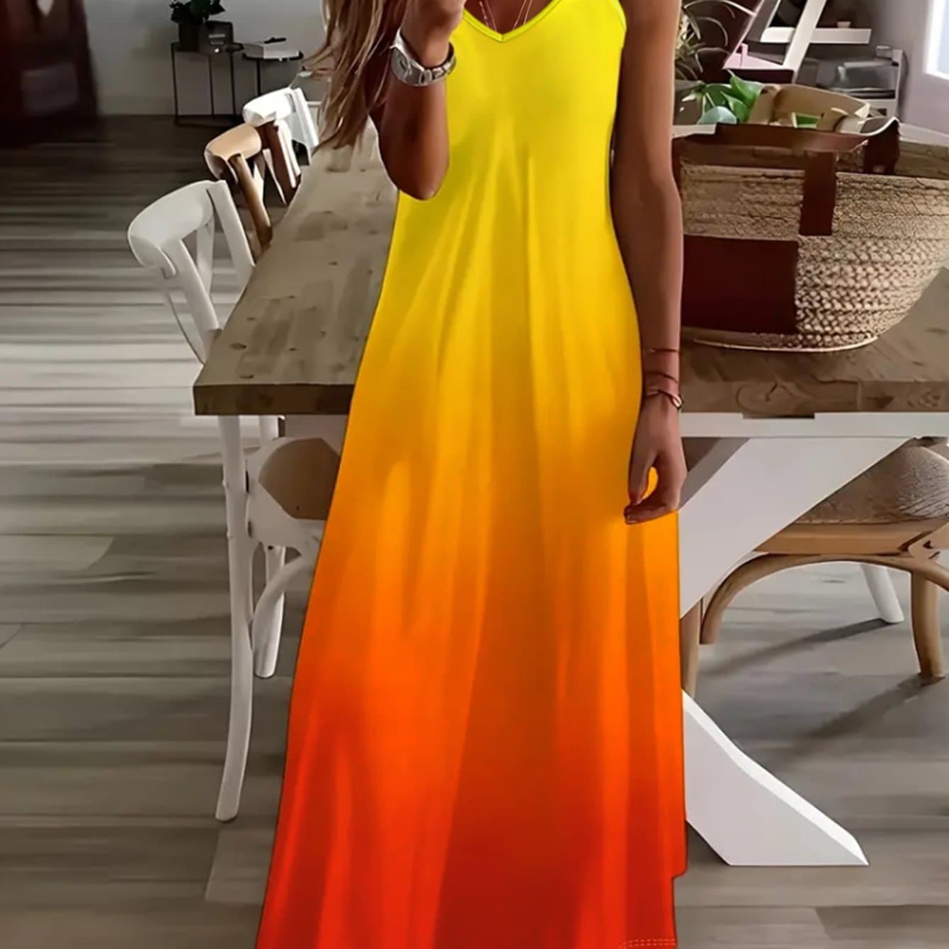 TEMU Summer Casual Vacation Gradient Women's Sling Dress[directional]