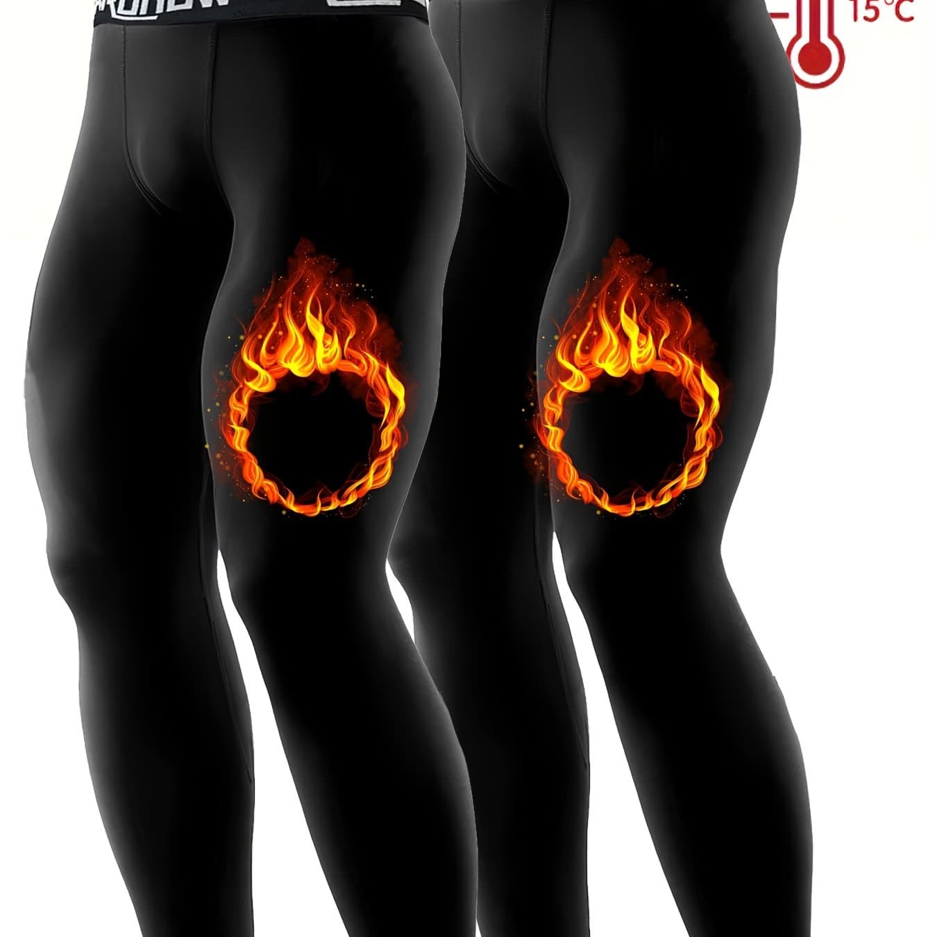 TEMU 2-pc Men's Fleece Base Layer Leggings, High Elastic Waistband Tights, Men's Slim Fit Pants, Warm Long Johns, Fall Pants