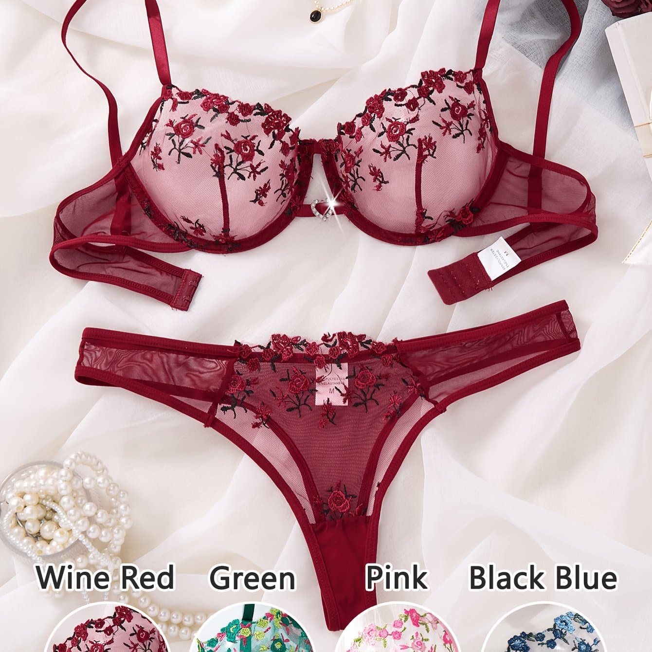 TEMU Random 1 Set Women's Lingerie Set, Pretty Small Floral Pattern Embroidered Sexy Set, Women's Clothing, Single-layer Bra And Panties, Showcasing Women's