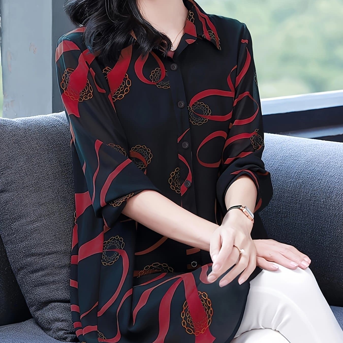 TEMU Printed Mid-length Sunscreen Shirt Women's Thin Style